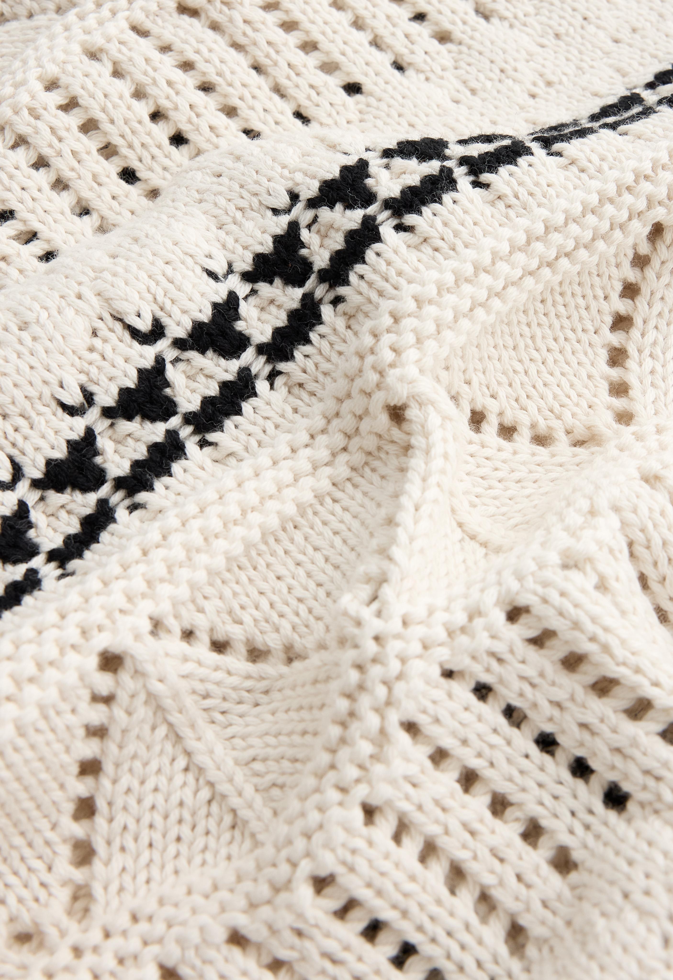 100% cotton contrast open-knit cardigan — PALE ECRU