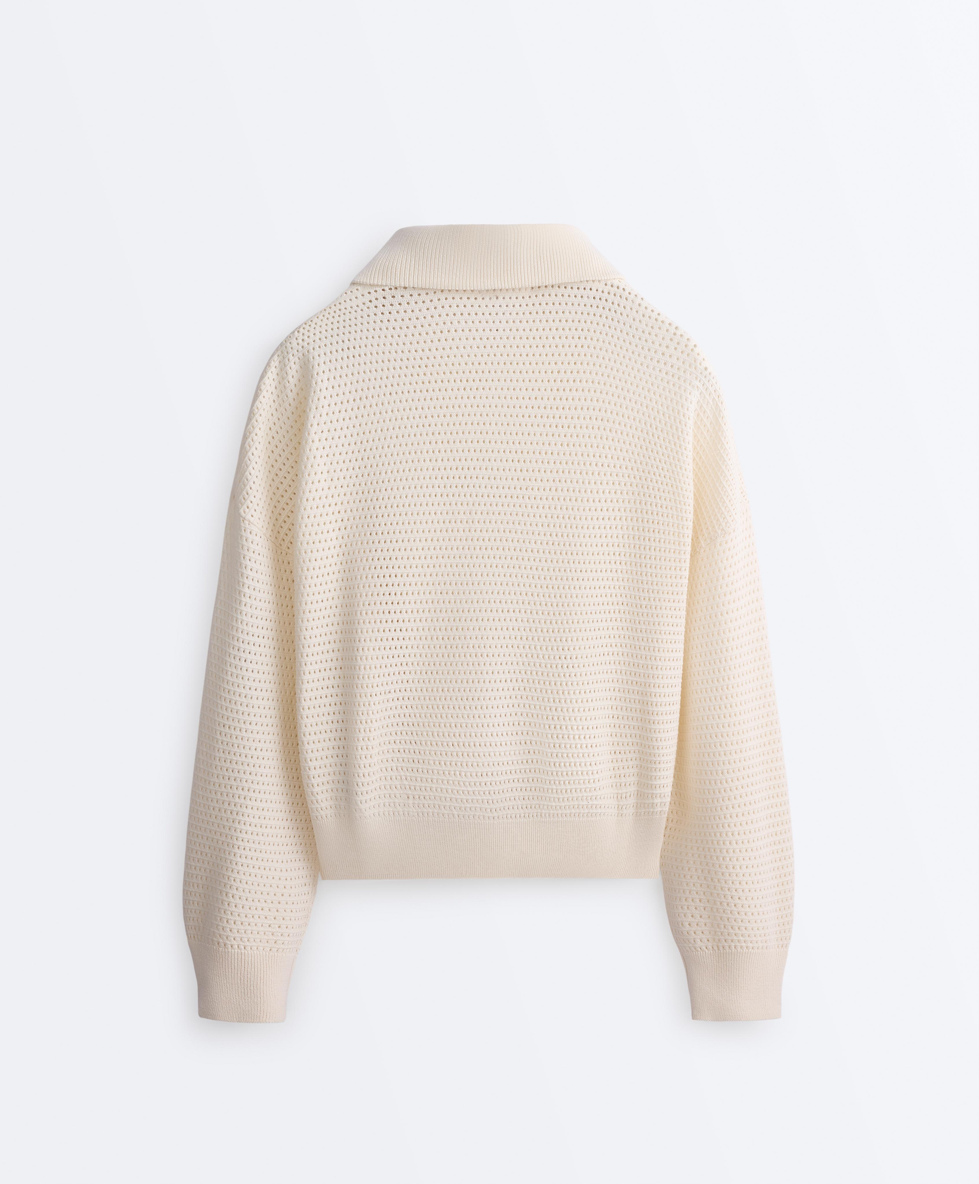 Cotton-blend open knit jumper — PALE ECRU