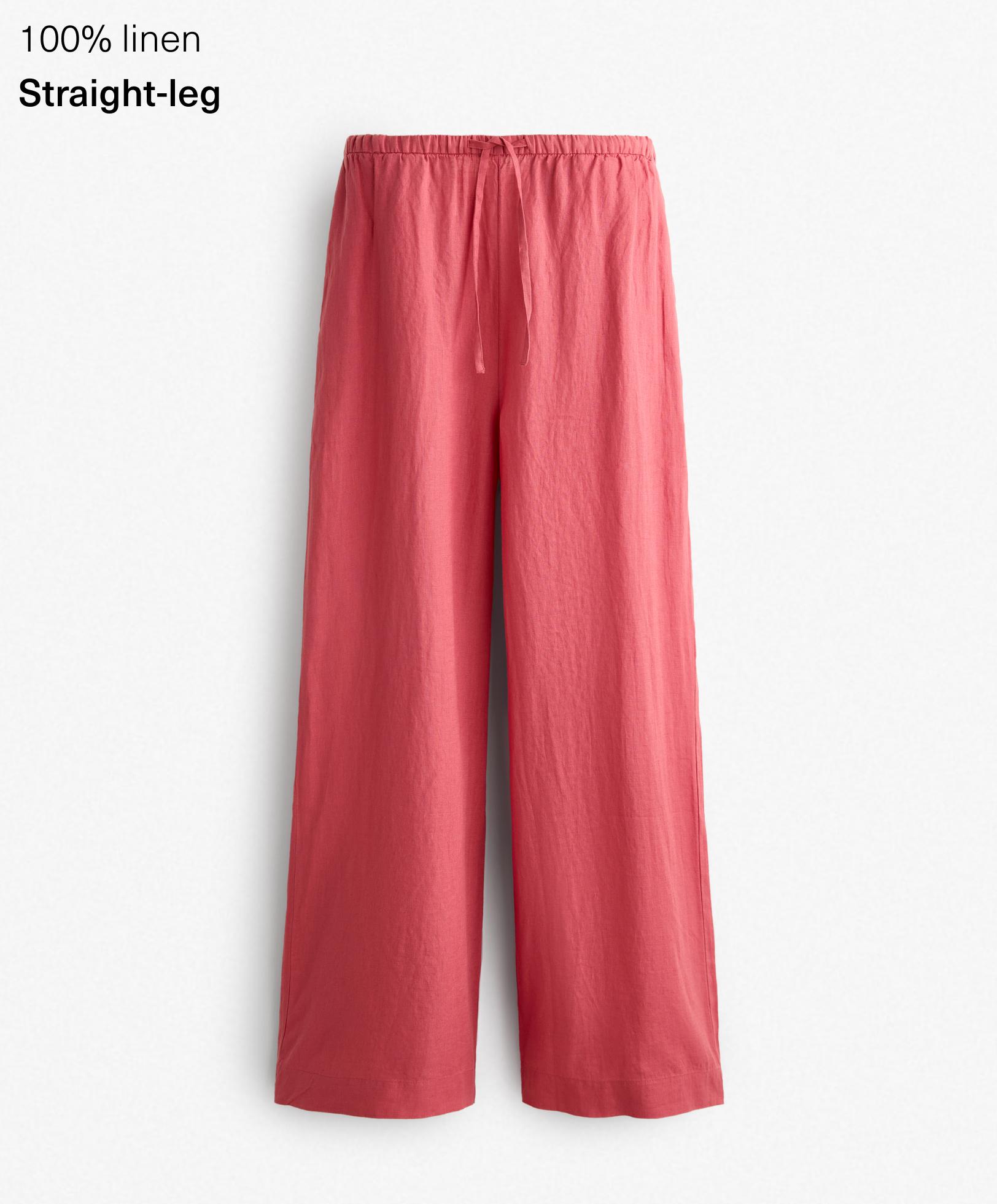 100% linen straight-leg trousers