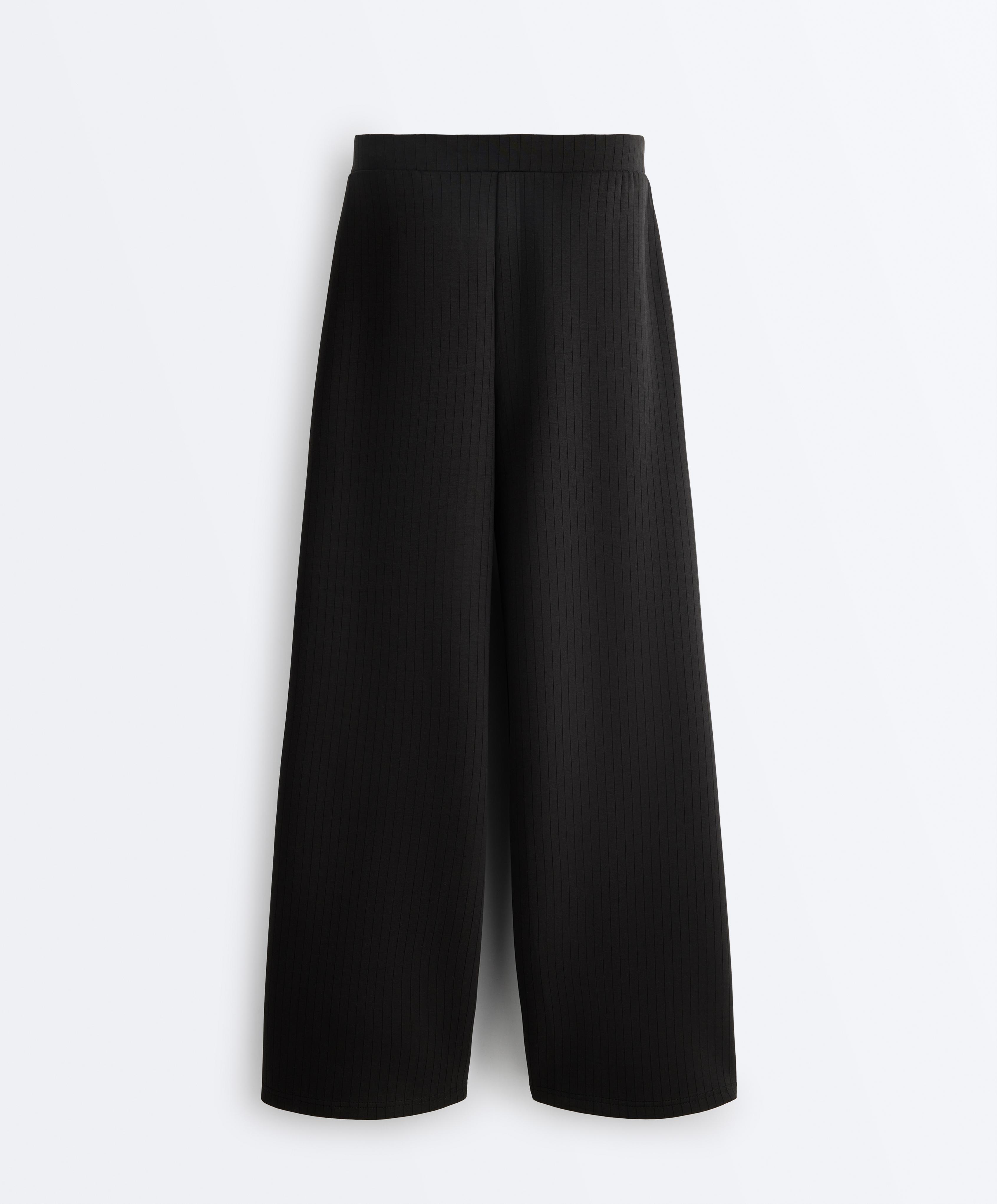 Straight-leg striped trousers with soft-touch modal — BLACK
