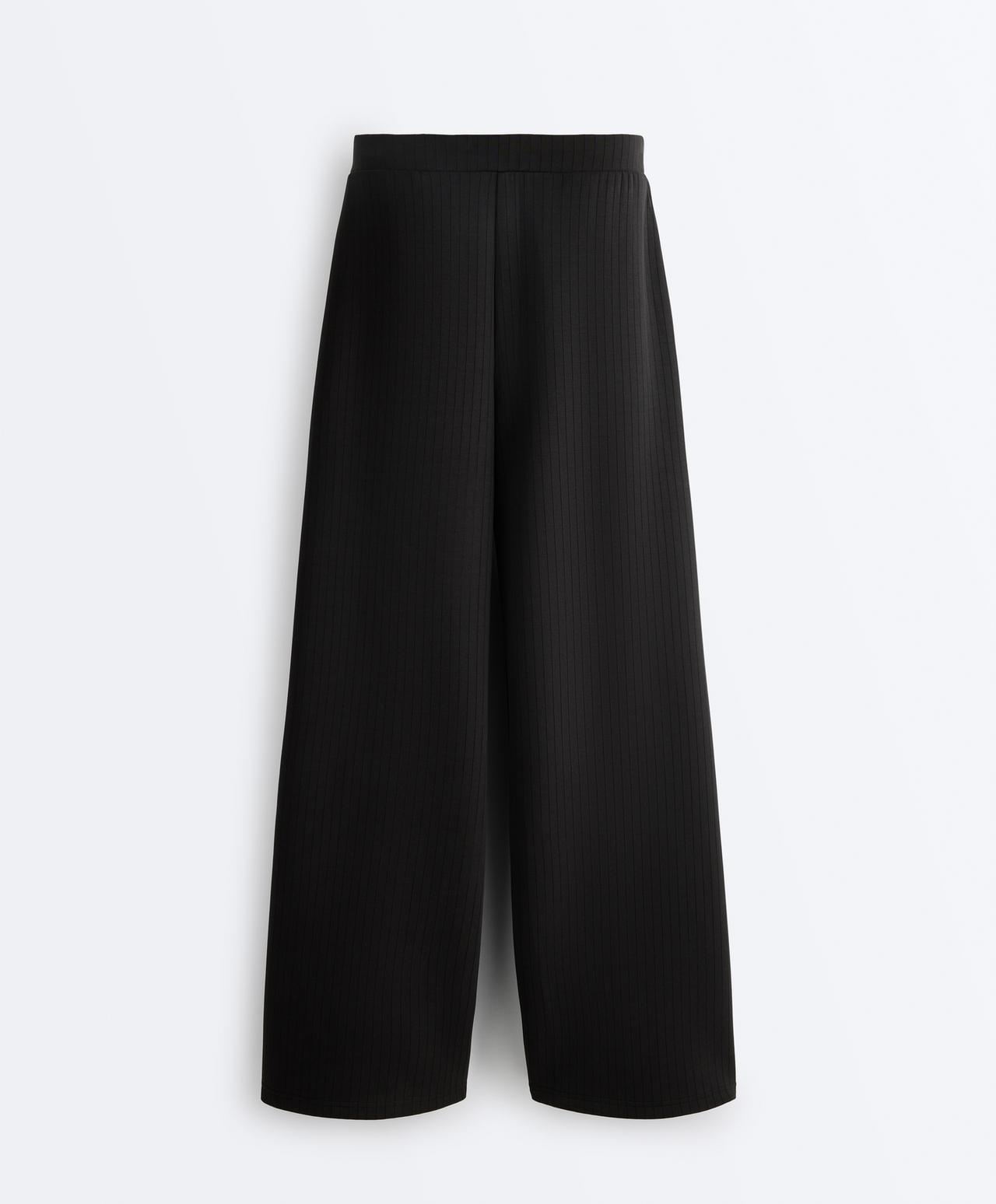 Straight-leg striped trousers with soft-touch modal — BLACK