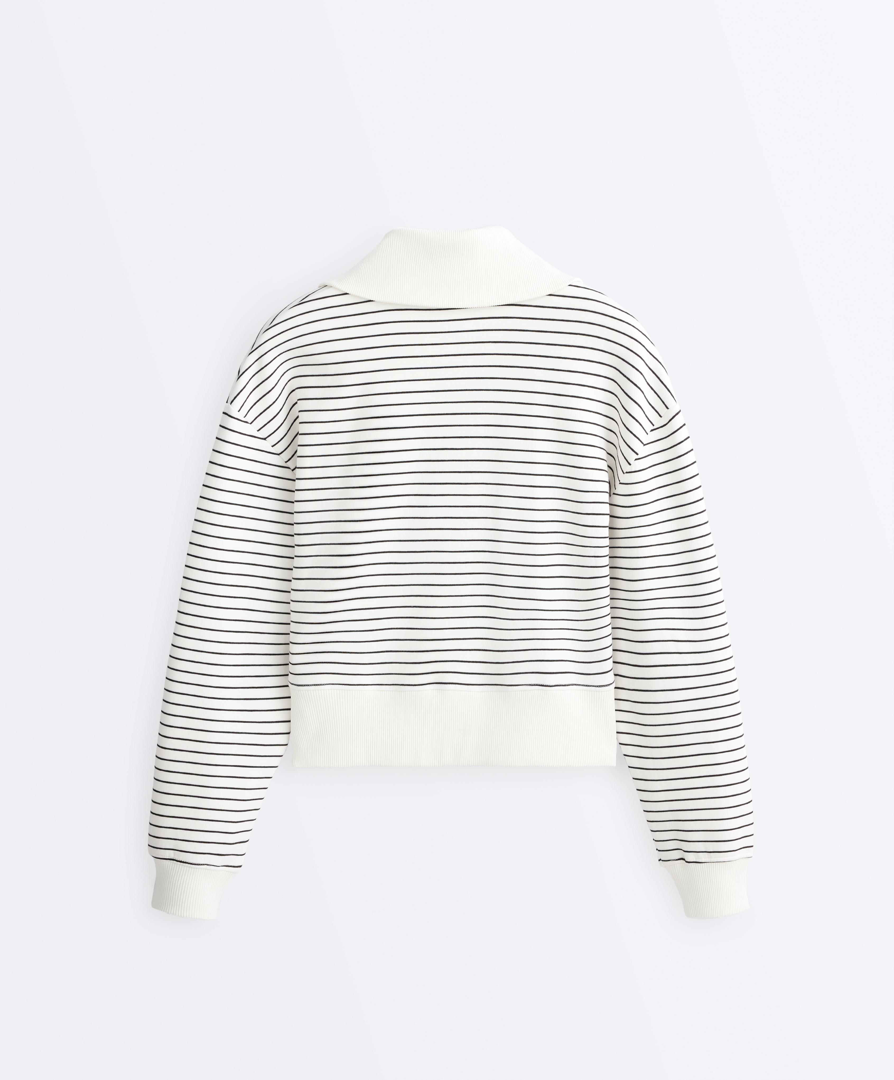 Striped rib neck jacket with cotton — PALE ECRU