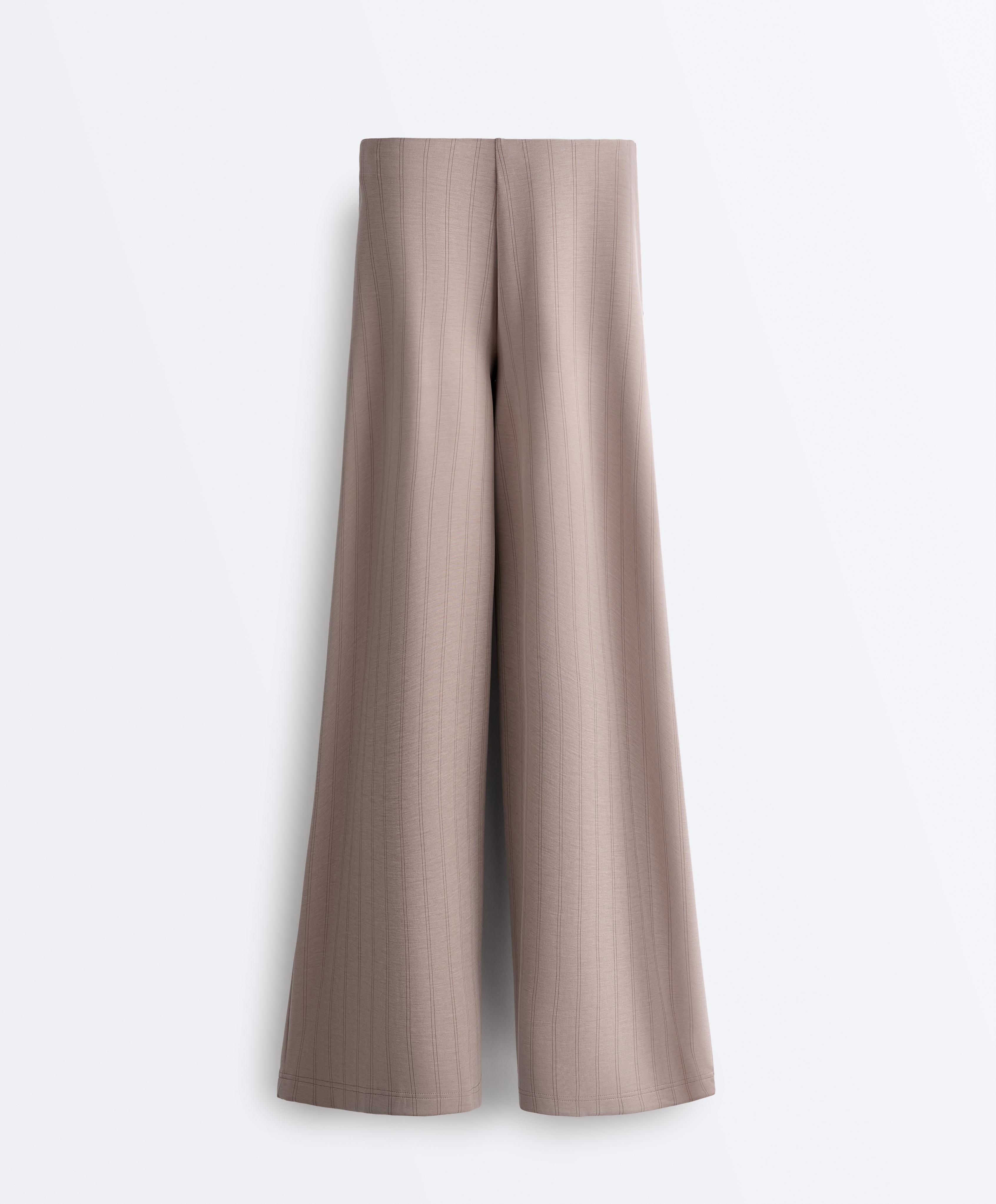 Wide-leg striped trousers with soft-touch modal — PALE TAUPE