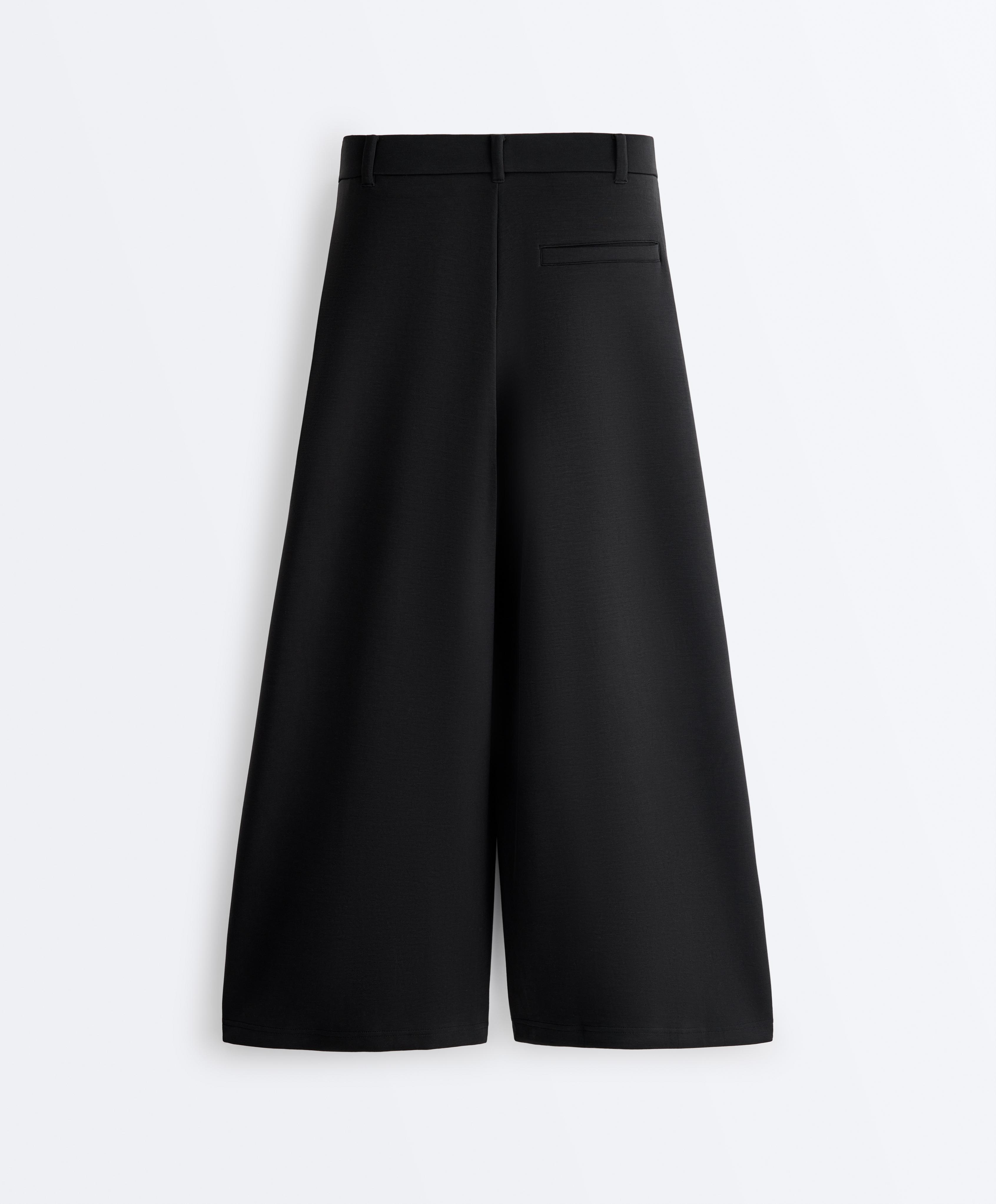 Soft-touch wide-leg crop trousers with modal and pleats — BLACK