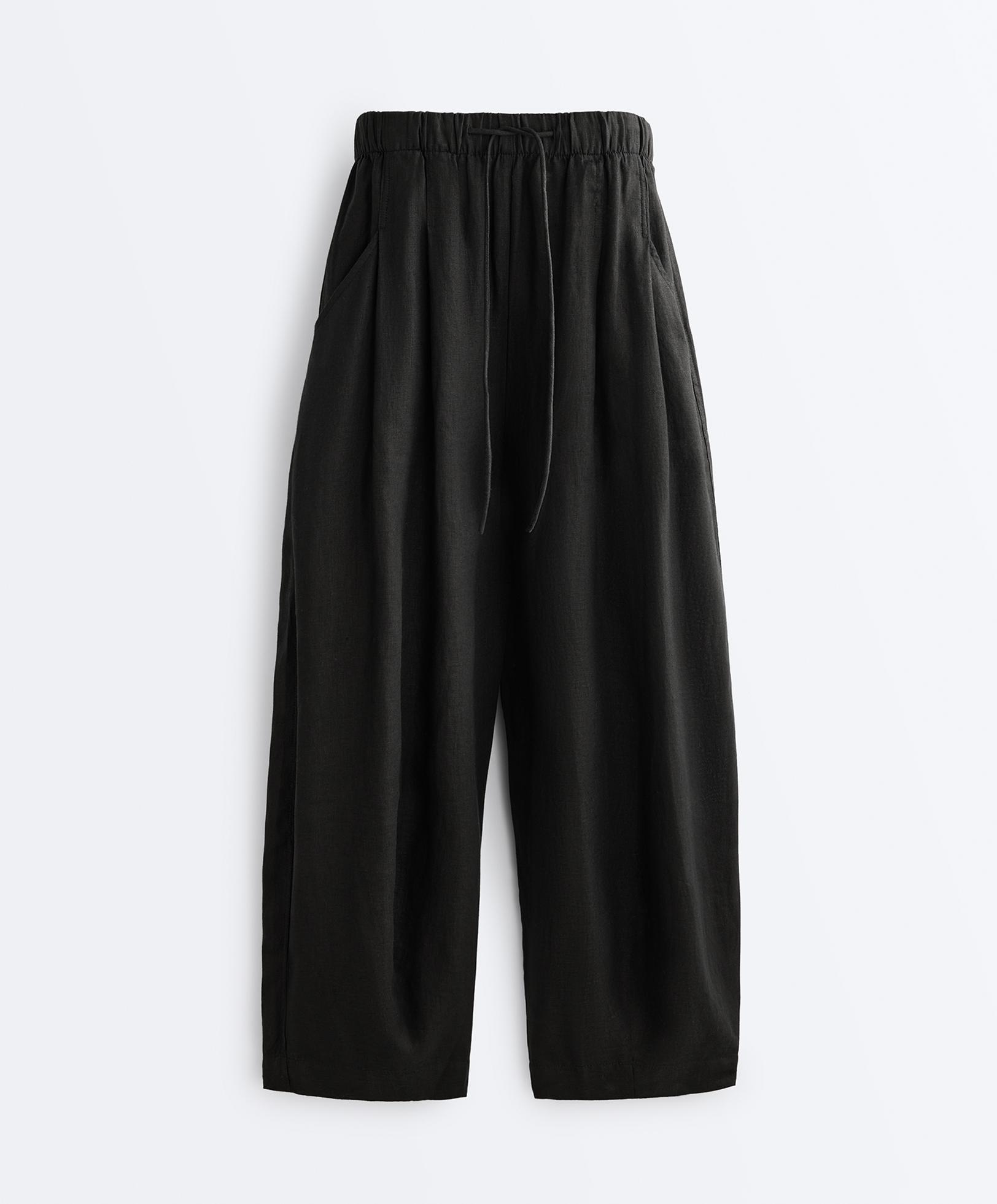 100% linen balloon trousers — BLACK