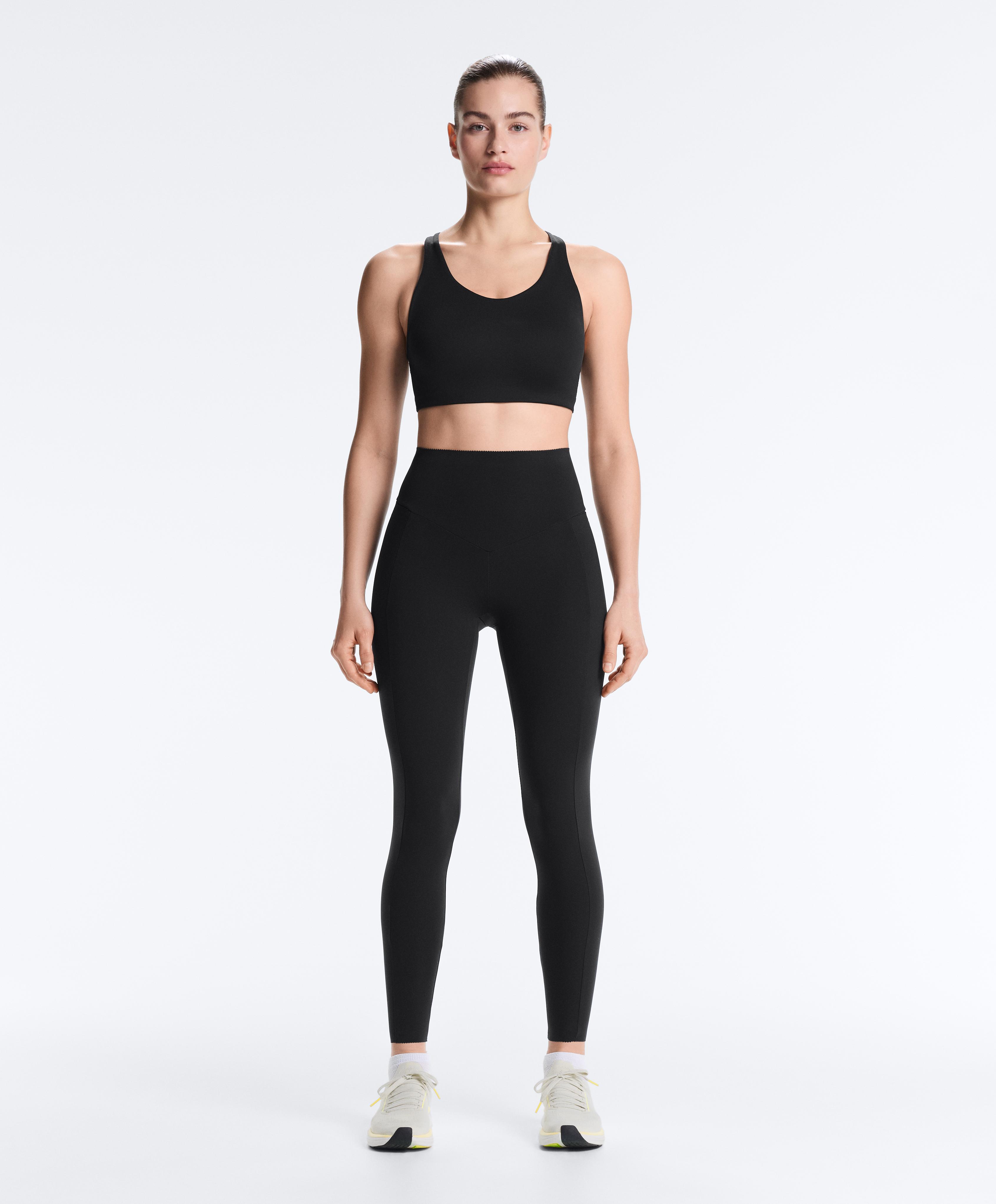 Compressive high-waisted pocket ankle-length leggings — BLACK