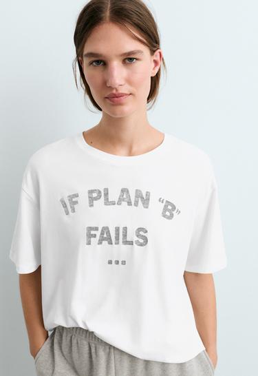 Boxy cotton blend T-shirt with slogan — WHITE  2