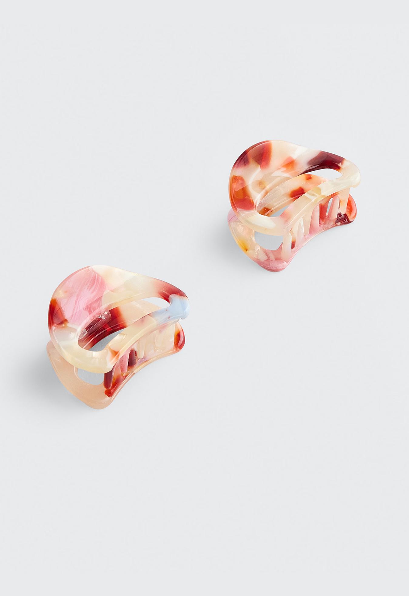 2 mini asymmetric hair clips — PALE RASPBERRY