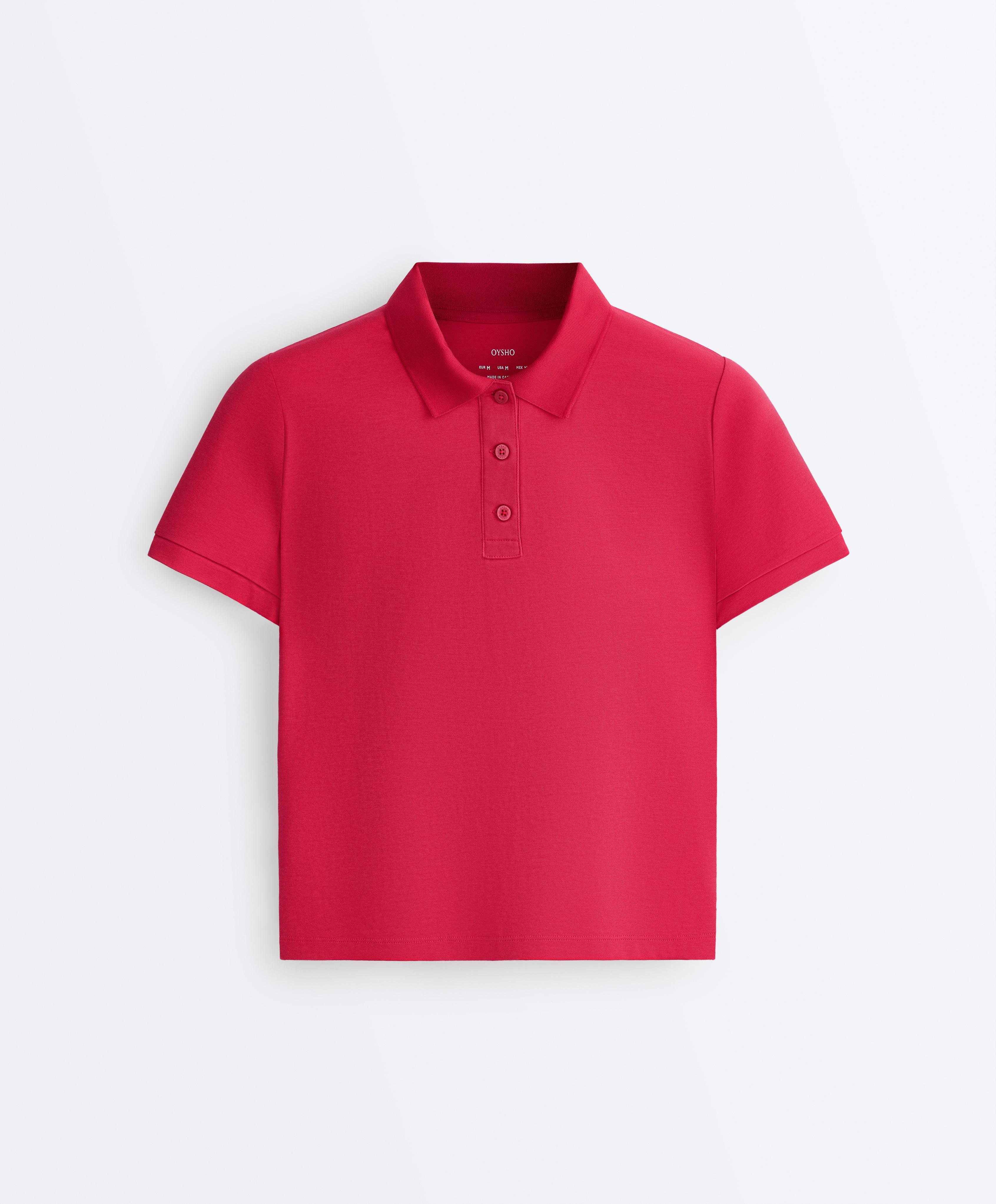 Slim-fit piqué cotton short-sleeve polo shirt — RED