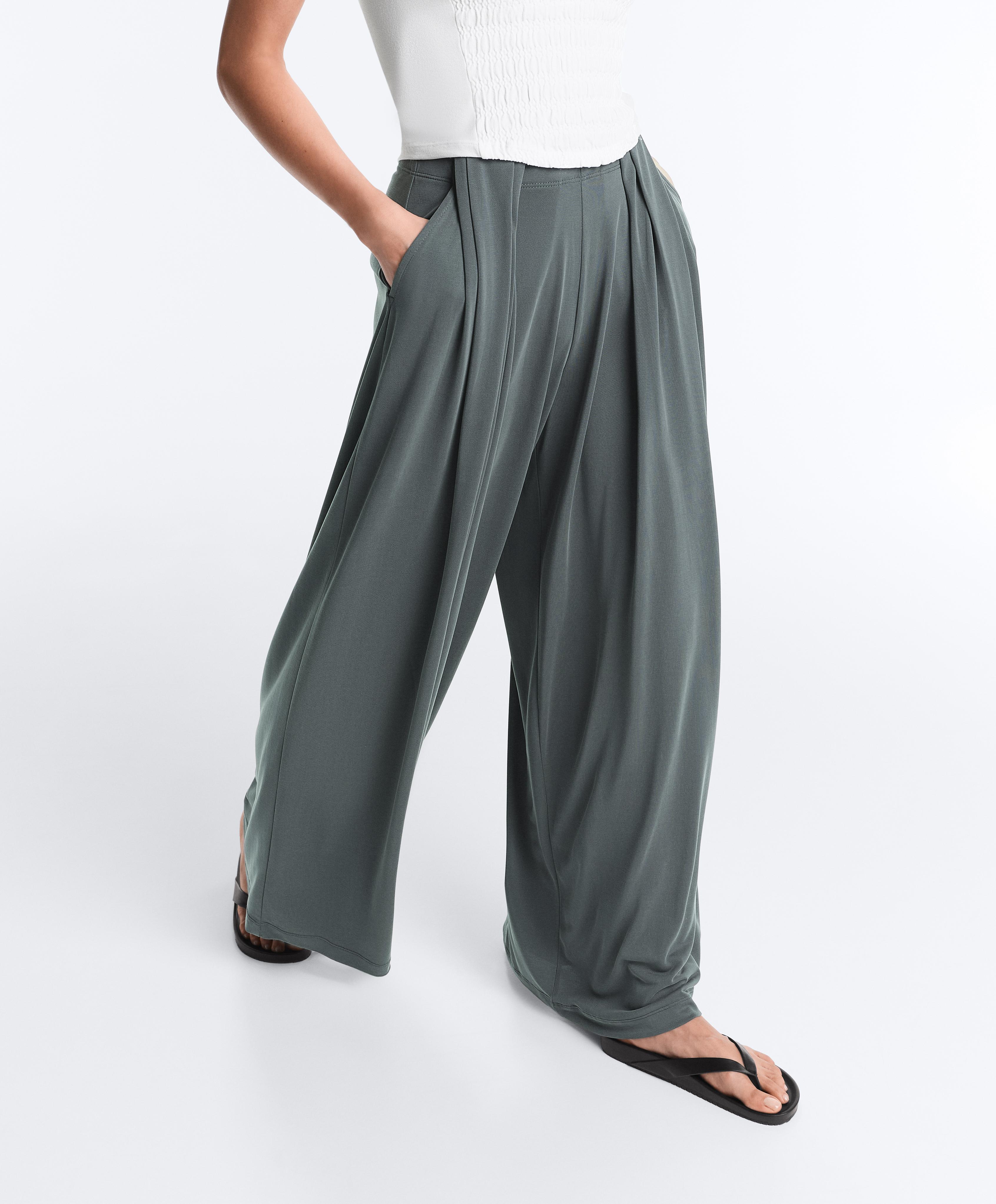Floaty trousers with pleated modal blend waist — STEEL GREY