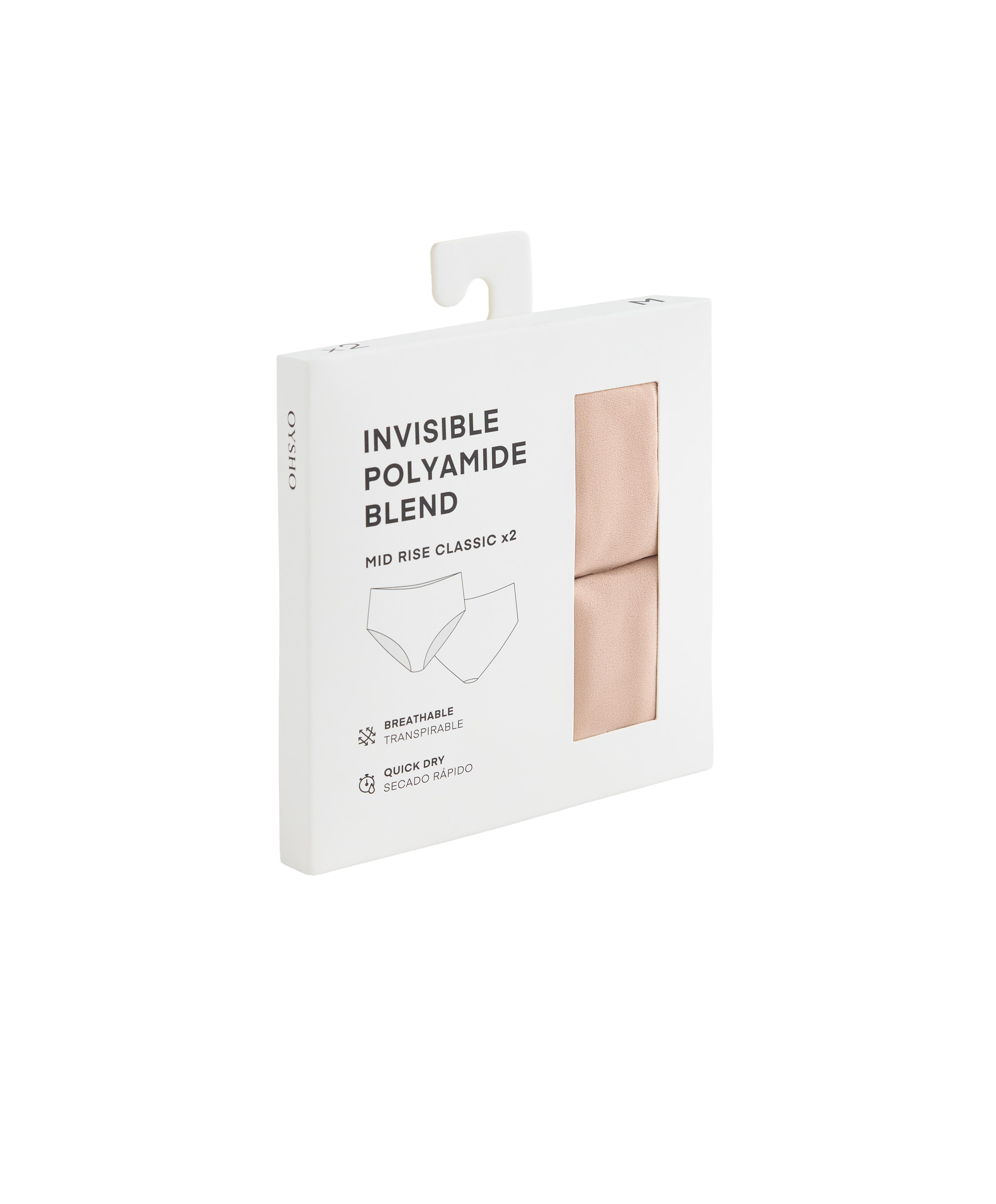 2 invisible polyamide blend mid-rise classic briefs — BEIGE