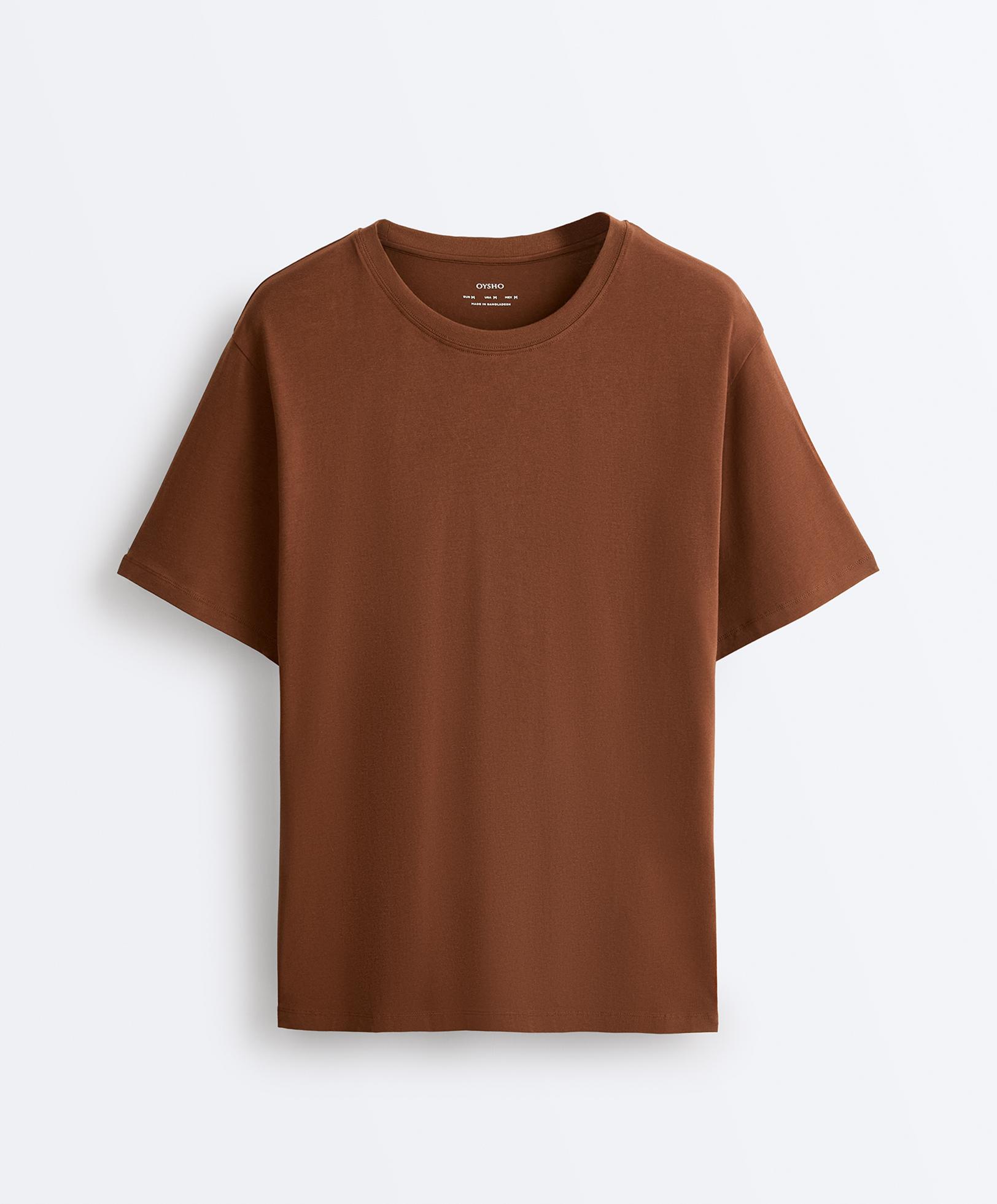 Oversize cotton blend short-sleeved T-shirt — COFFEE
