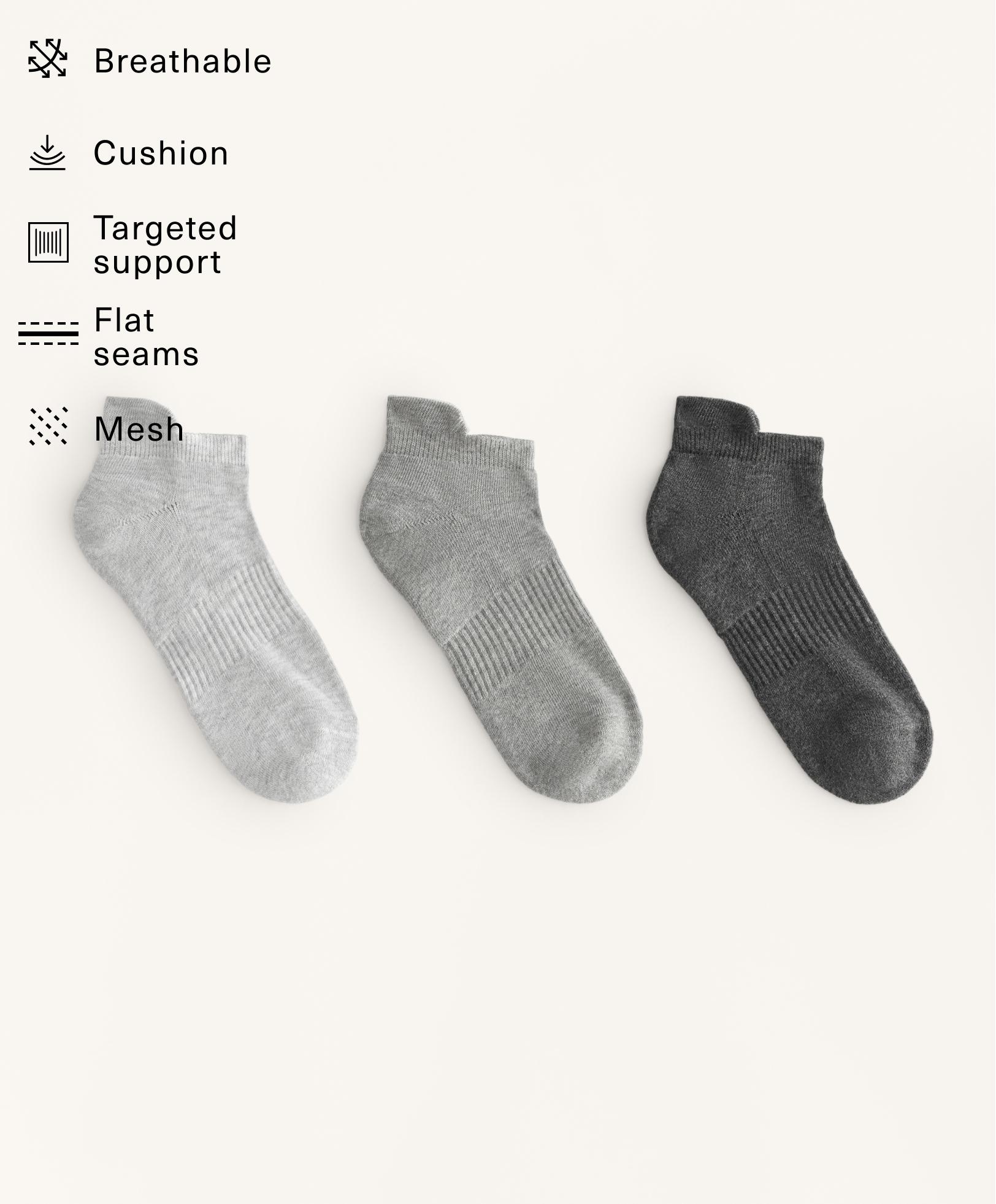 3 pairs of tab cotton blend sports sneaker socks