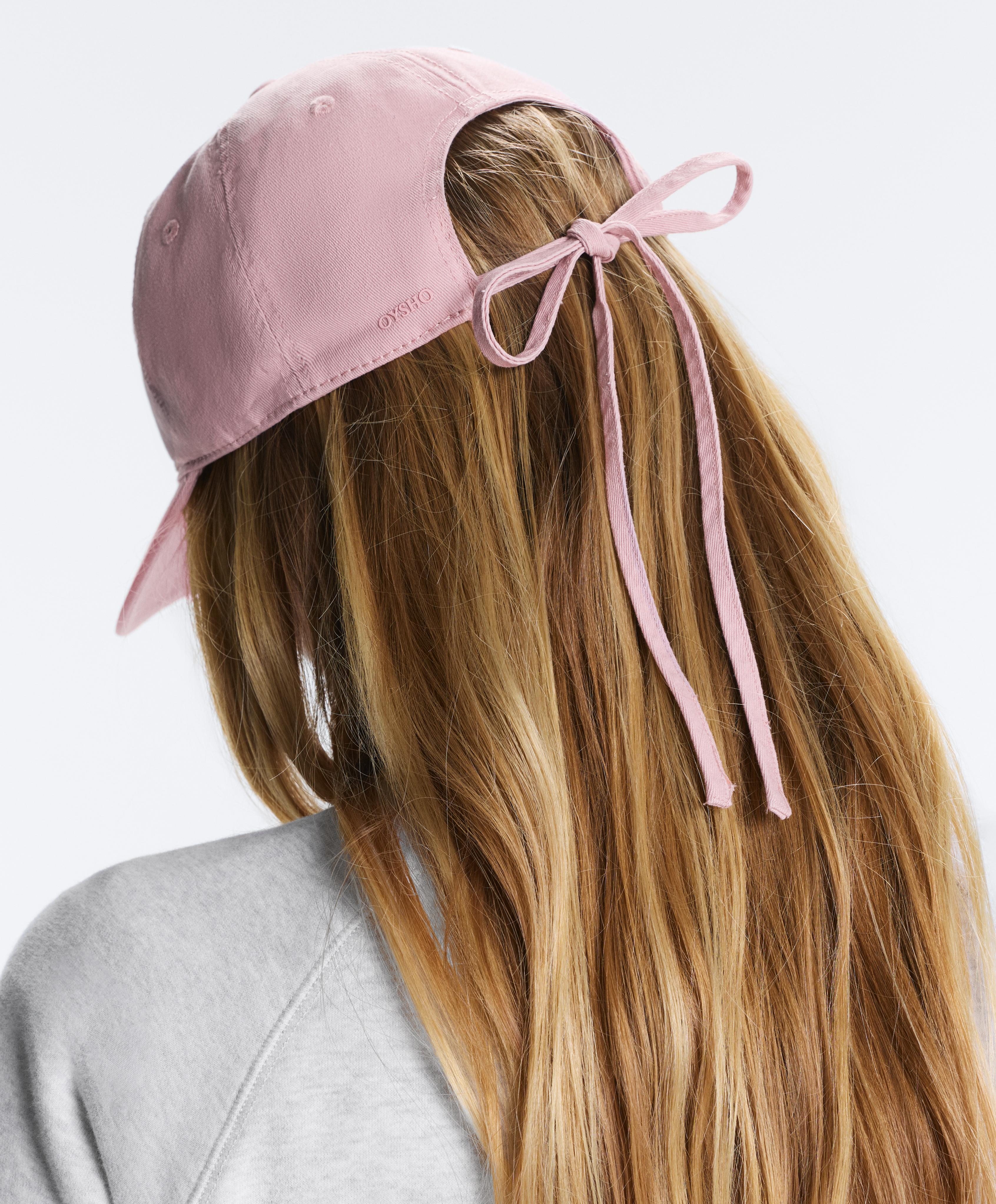 Washed-effect 100% cotton cap with tie — PALE PINK
