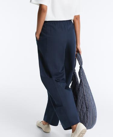 Cotton and 20% linen blend balloon trousers — NAVY BLUE 3