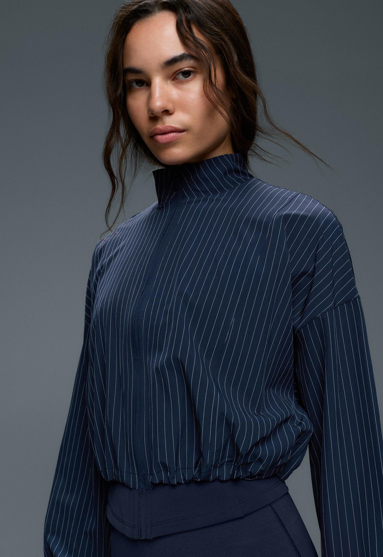Pinstripe water-repellent technical jacket — NAVY BLUE
