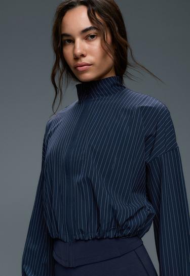 Pinstripe water-repellent technical jacket — NAVY BLUE 4