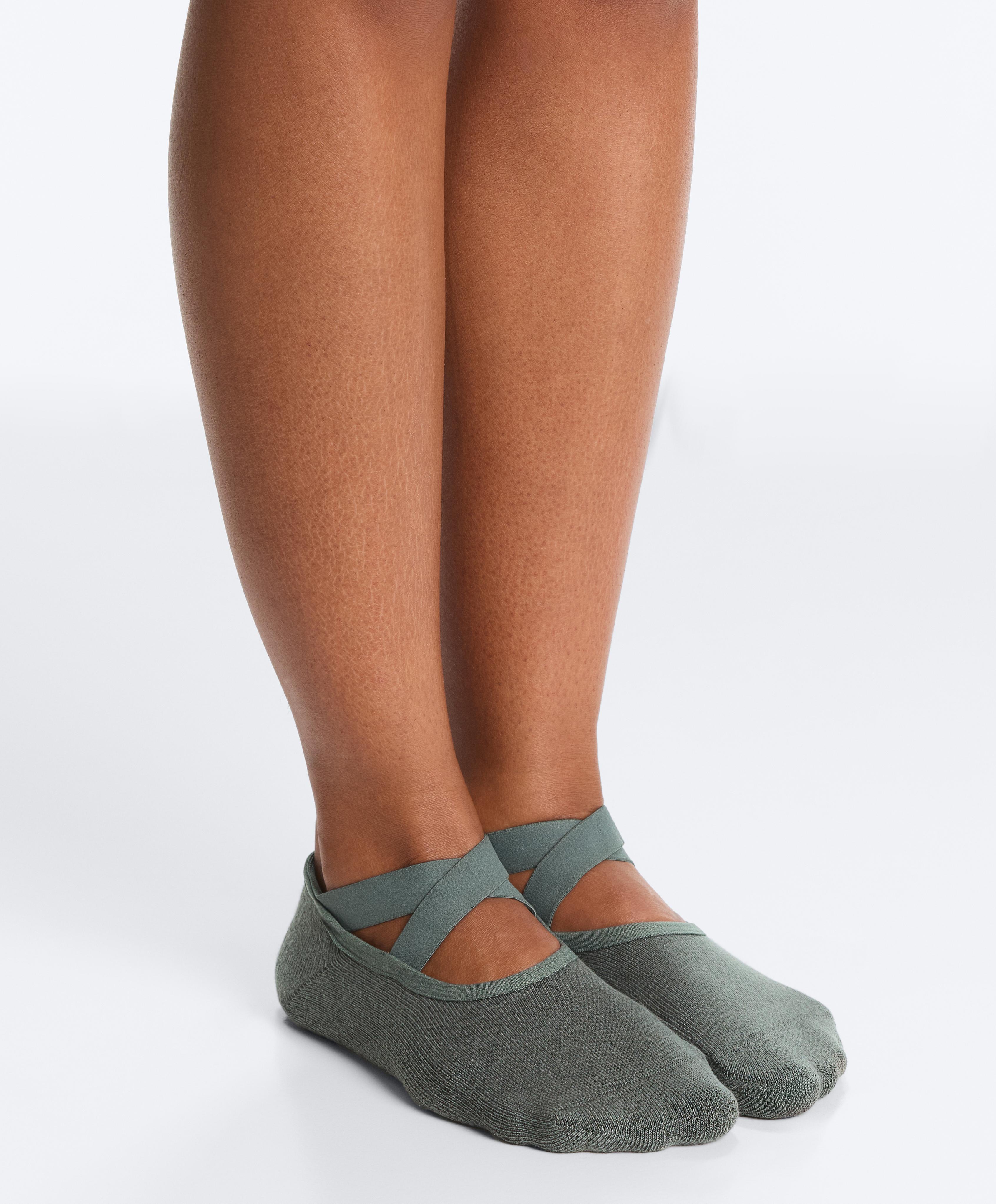 2 זוגות גרבי יוגה ופילאטיס מכותנה מעורבת עם רצועות מוצלבות מרופדות