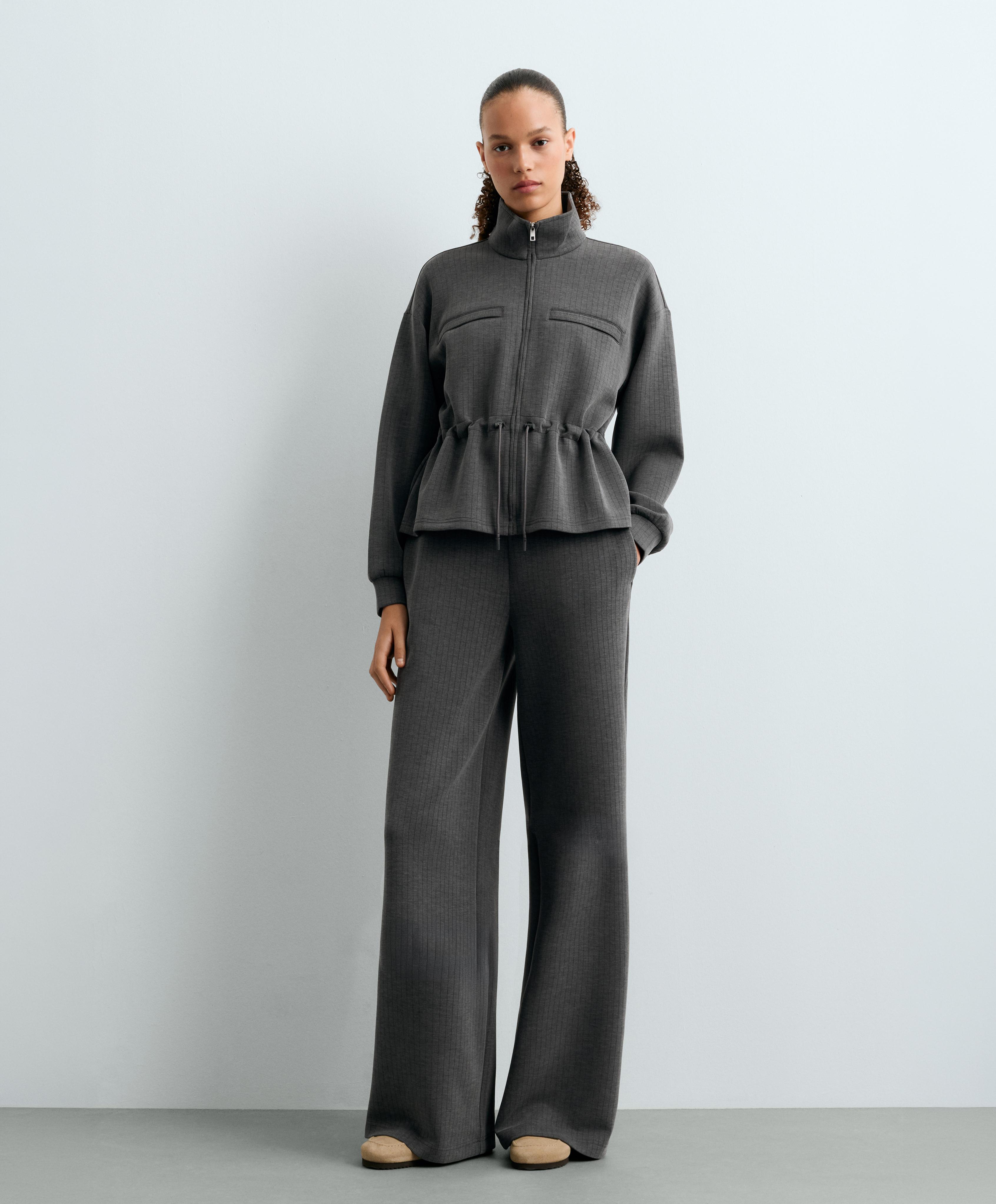 Super high-rise striped modal trousers — ASPHALT GREY