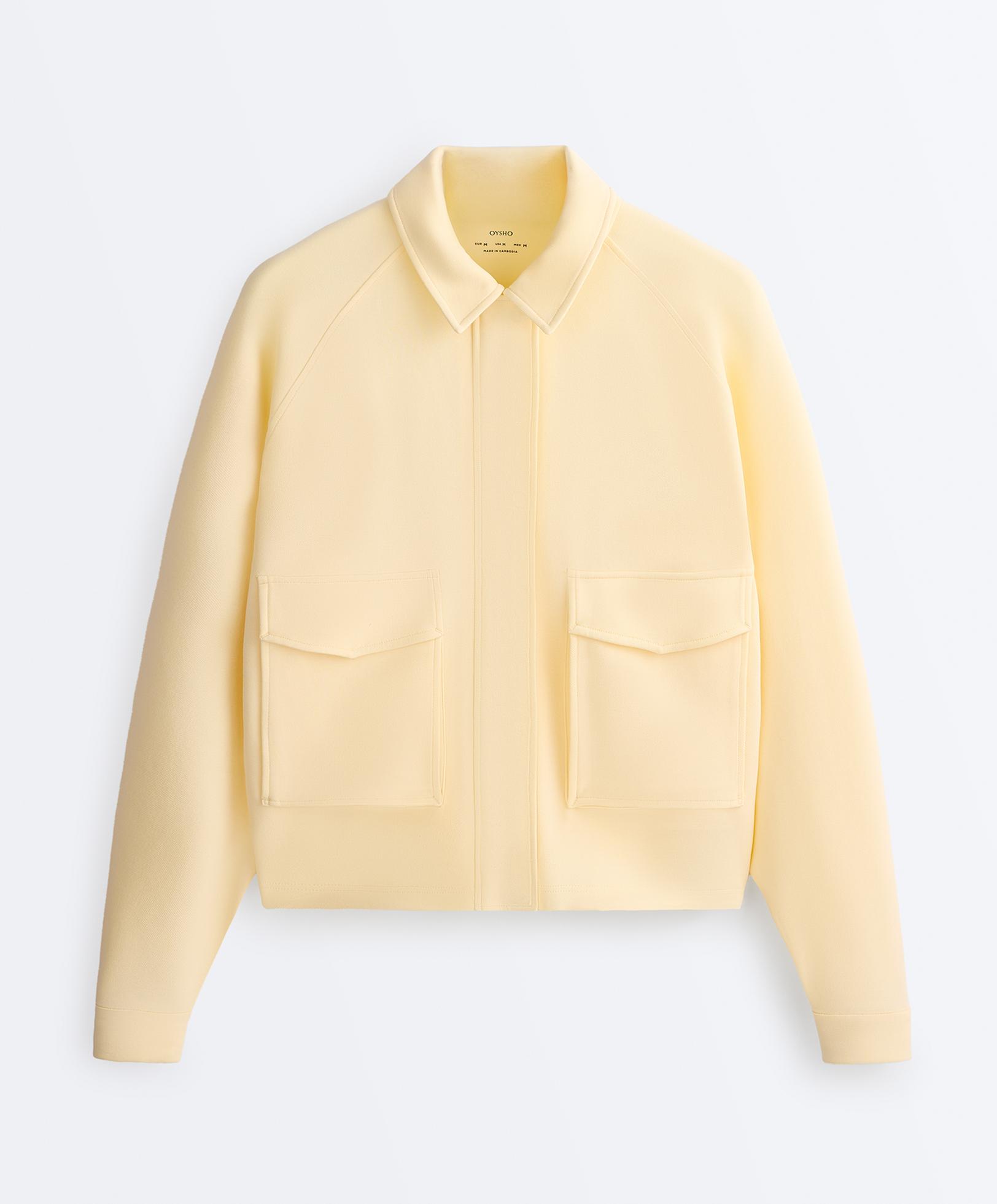 Cotton piqué pocket jacket — PALE YELLOW