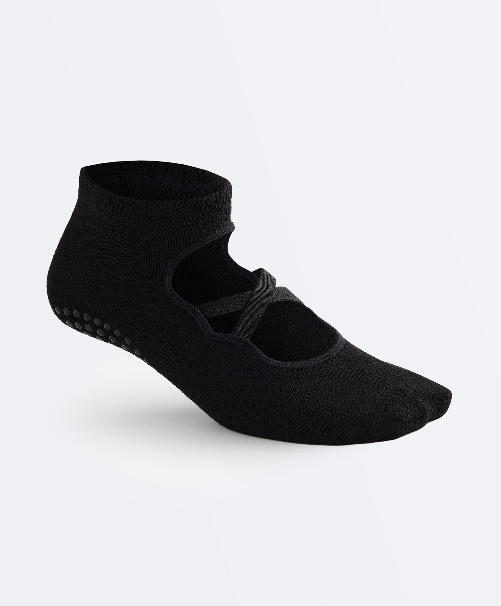 2 pairs of cotton blend yoga and Pilates socks with crossover straps — BLACK