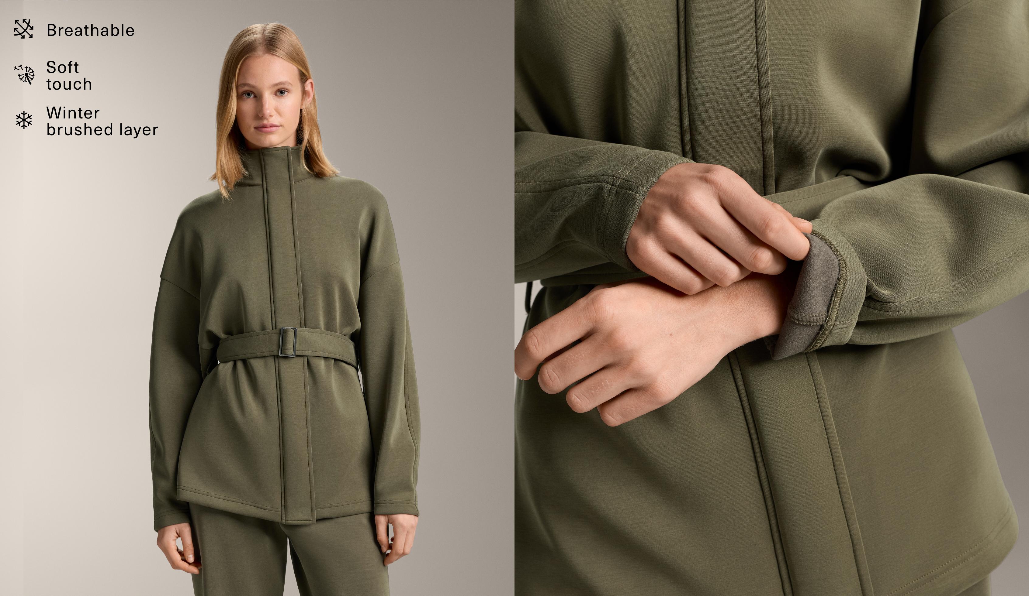 Veste longue ceinture avec modal brossé Veste longue ceinture avec modal brossé