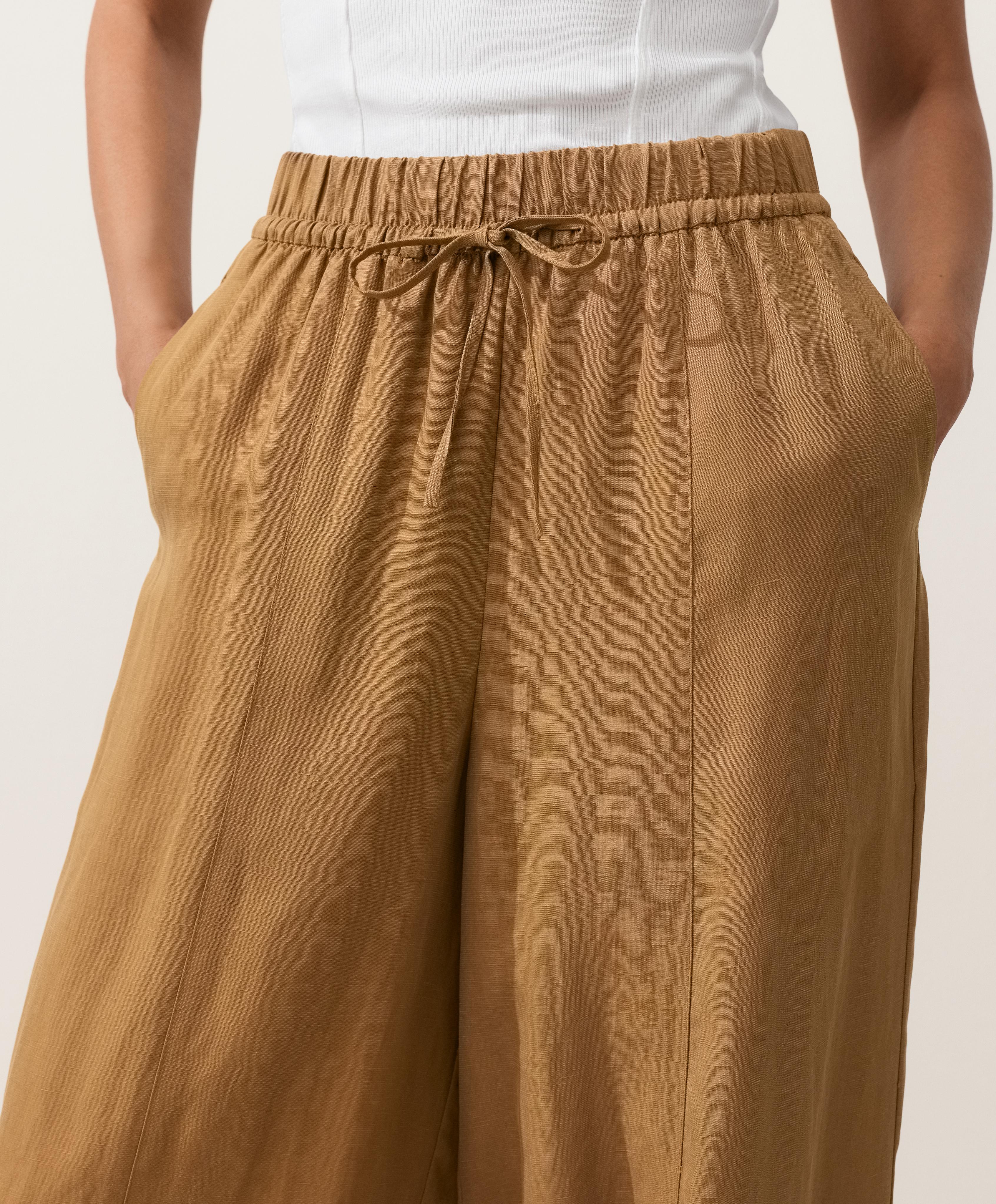 Pantalon balloon coutures mélange lyocell et 24% lin