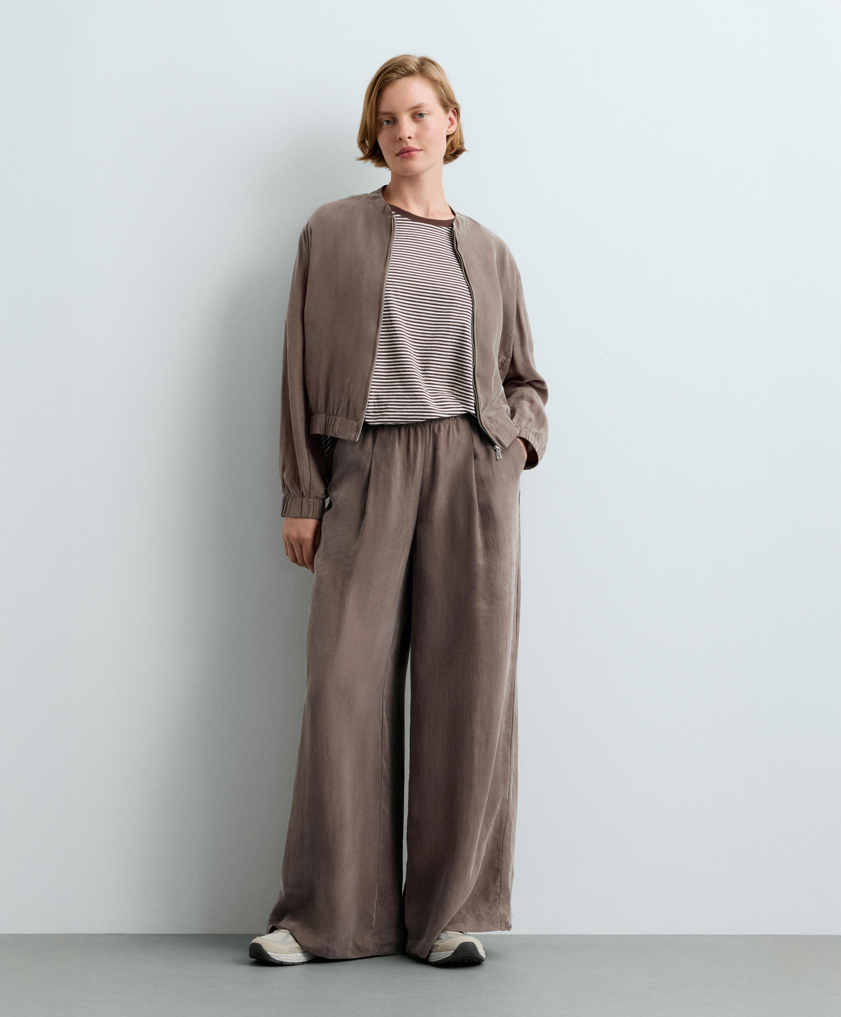 100% lyocell wide-leg trousers — DARK MINK