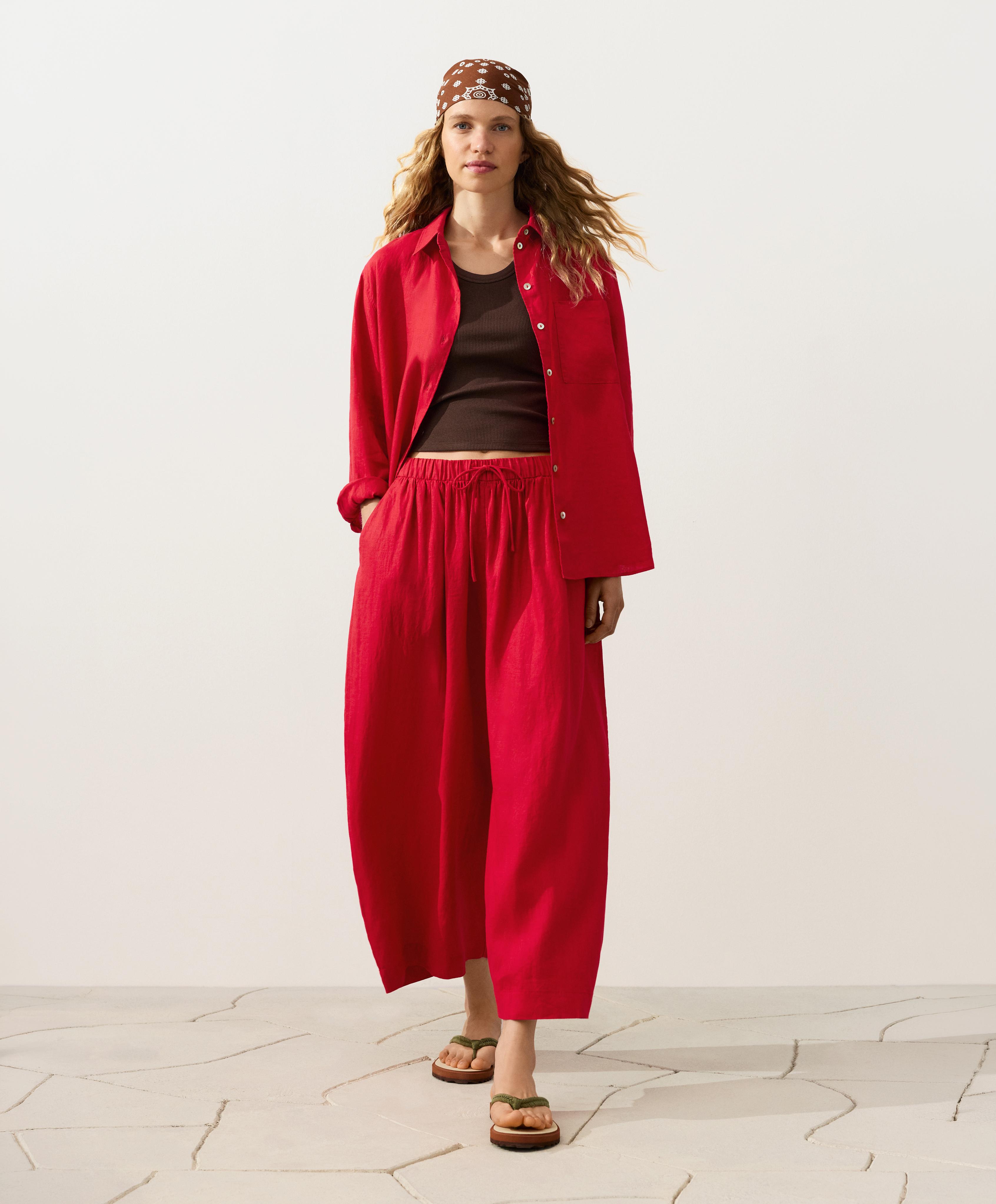 100% linen relaxed shirt — BRIGHT RED