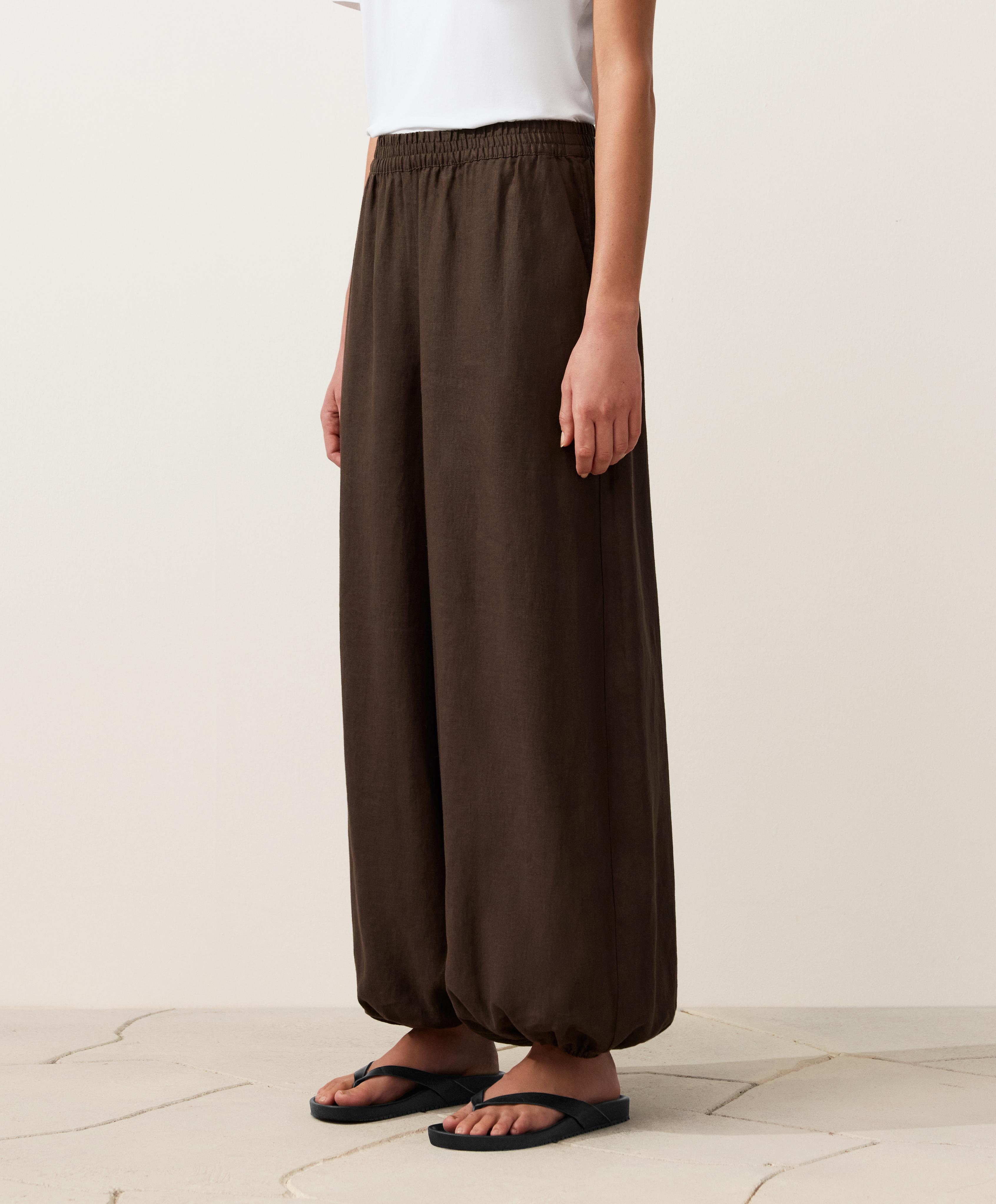 100% linen bloomer trousers — DARK BROWN