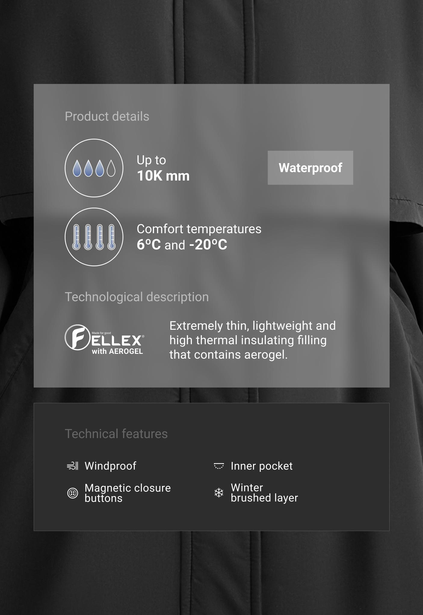Veste longue matelassée imperméable 10k FELLEX® avec AEROGEL Veste longue matelassée imperméable 10k FELLEX® avec AEROGEL