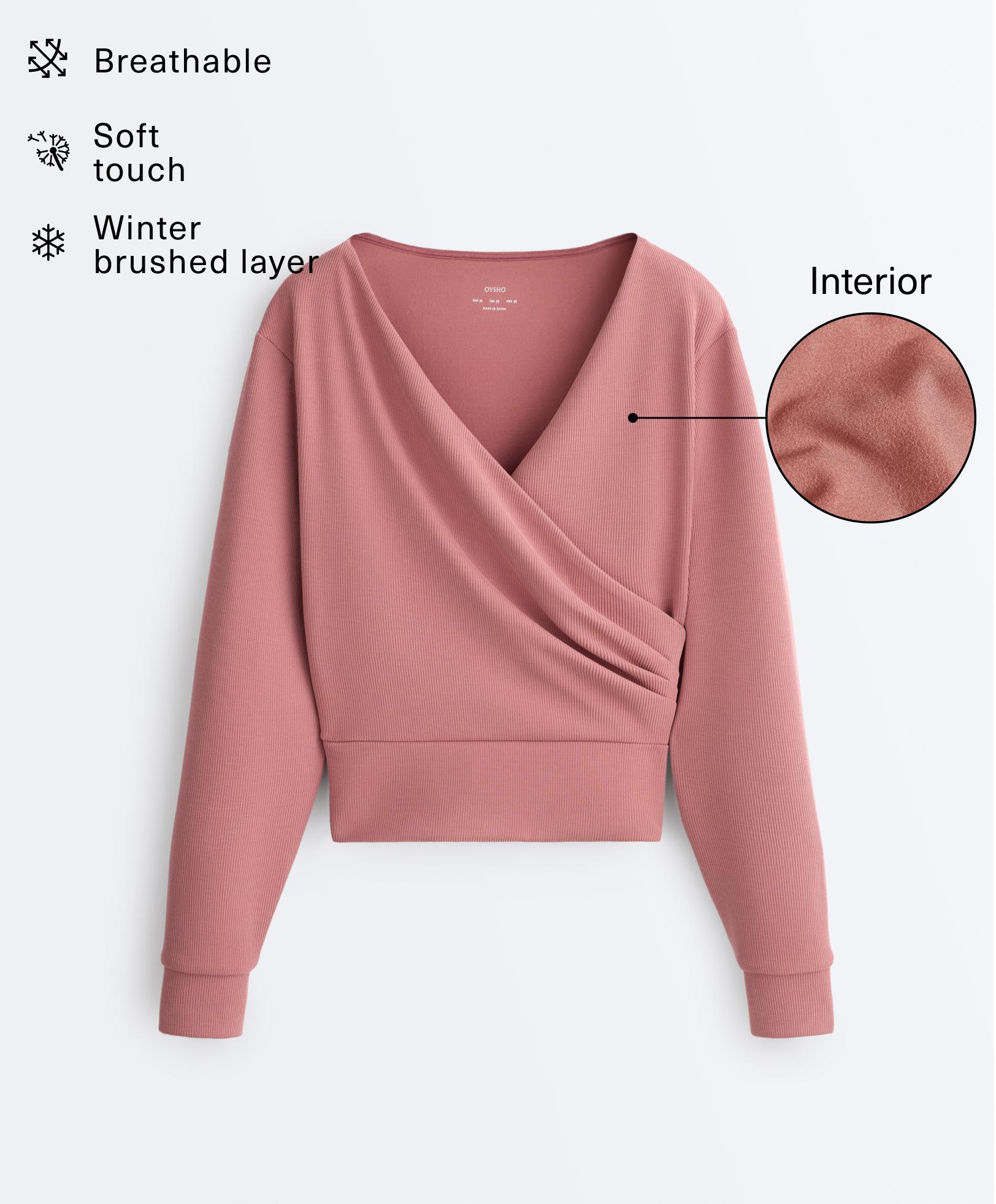 Wrap rib brushed modal sweatshirt — PALE PINK