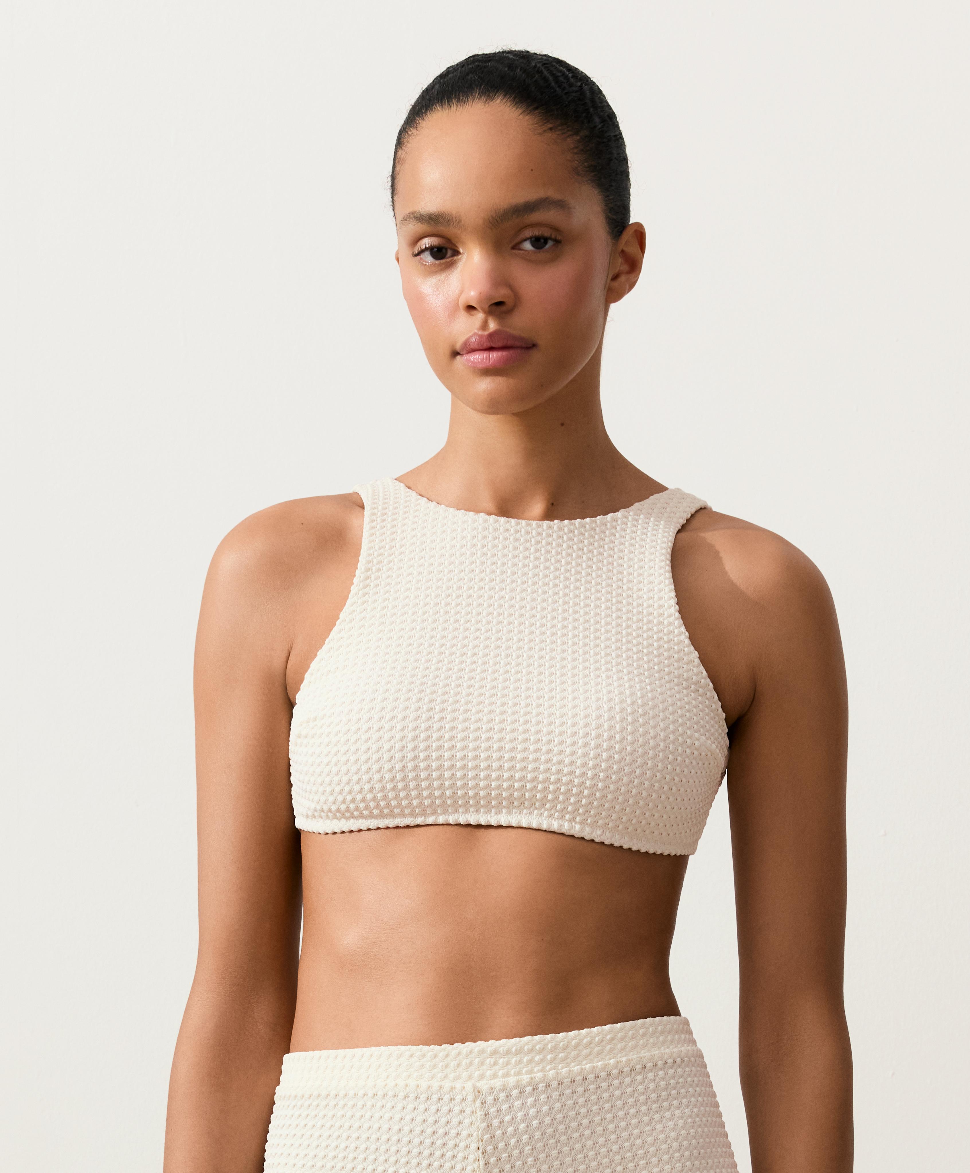 Bubble-texture crochet bikini top — ECRU