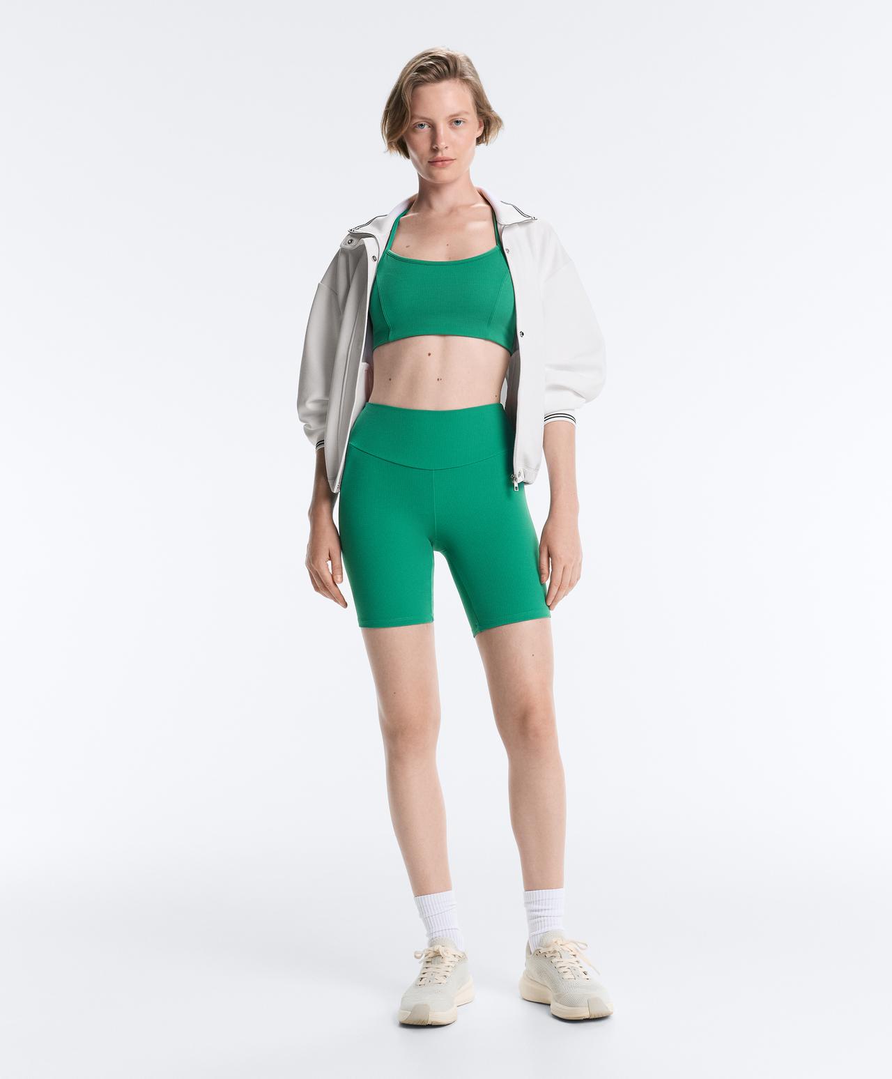 High rise 20cm biker piqué leggings — MID-GREEN MELANGE