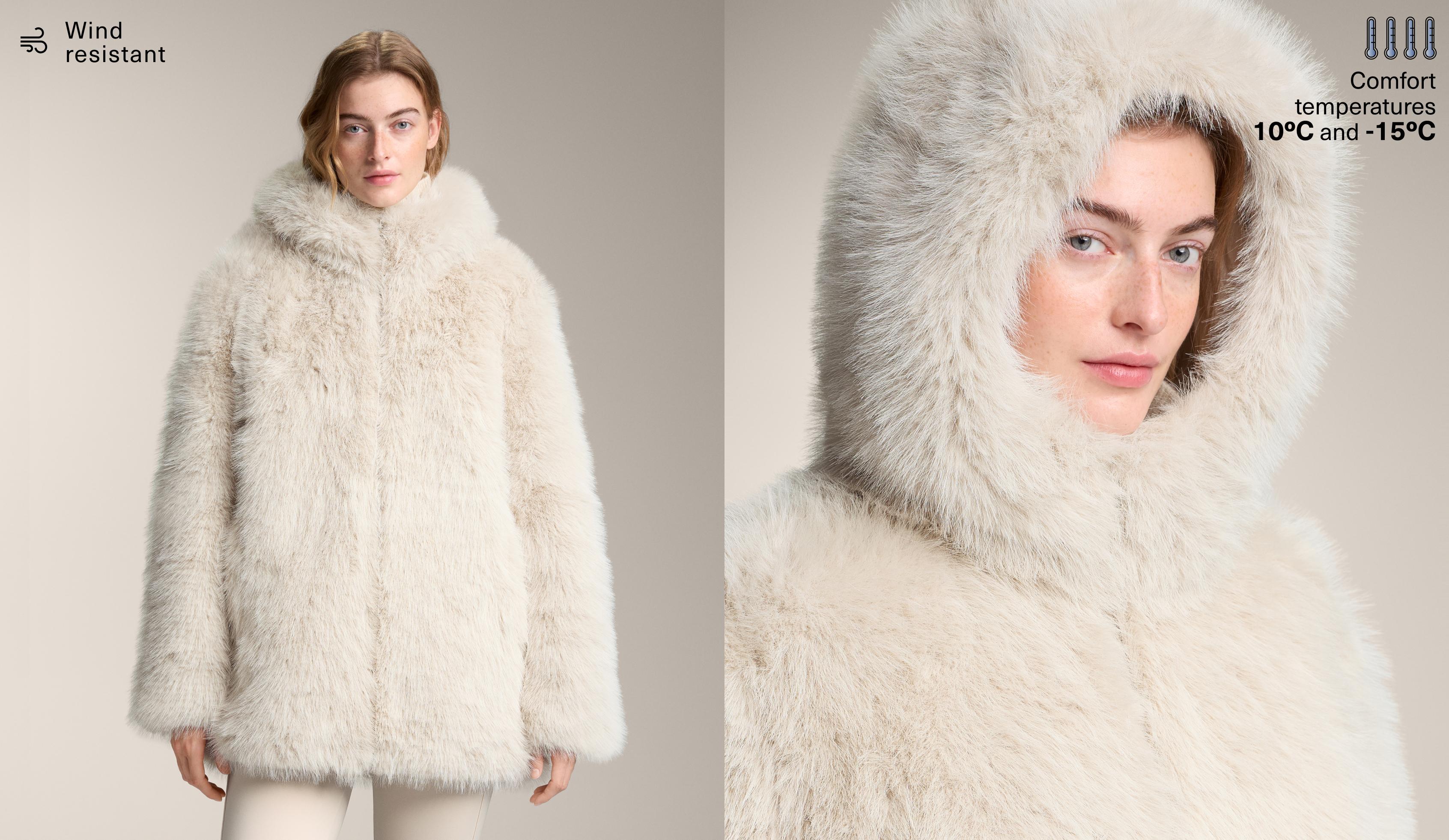 Faux fur hooded jacket — OATMEAL