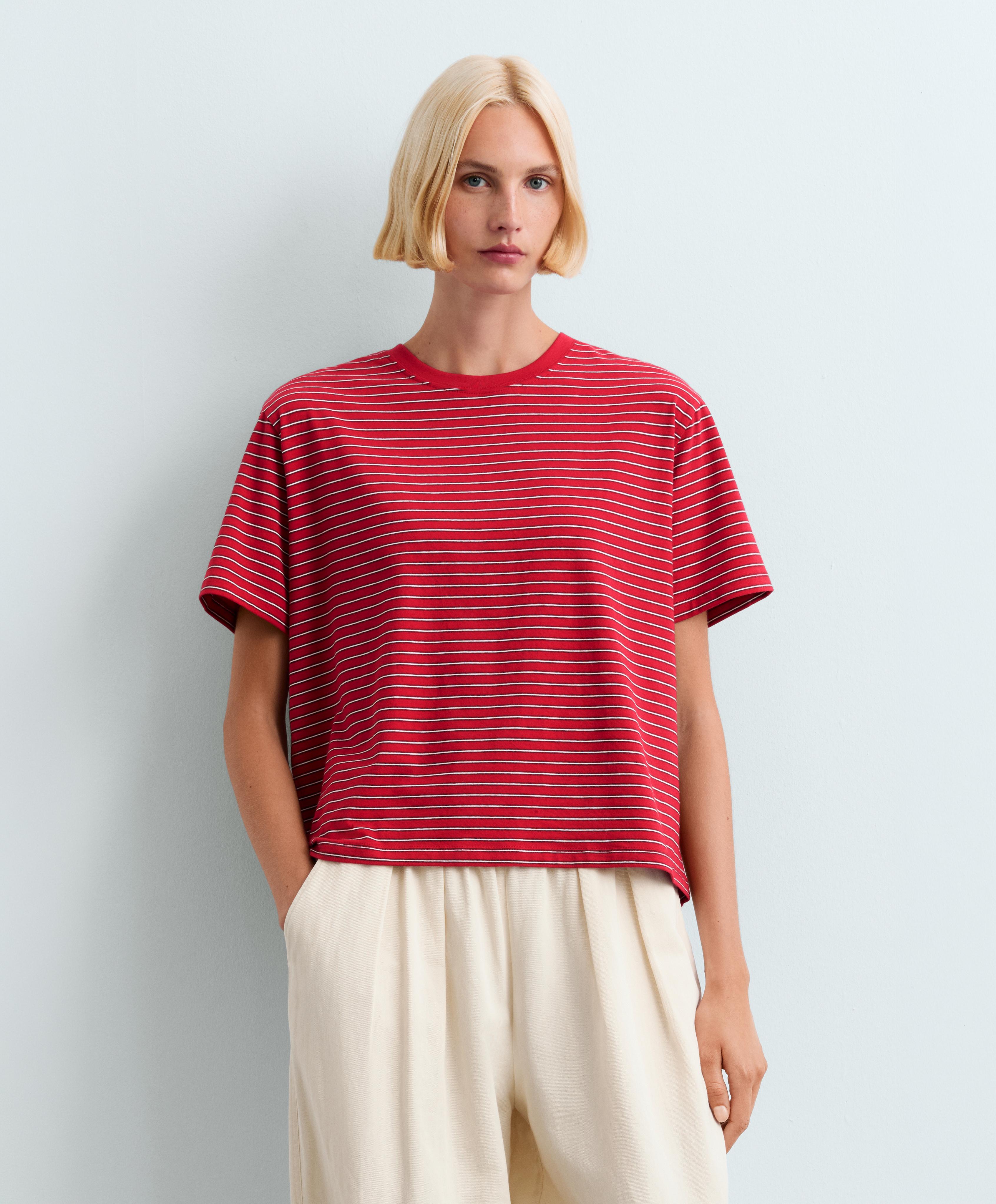 Striped short-sleeved T-shirt — RED
