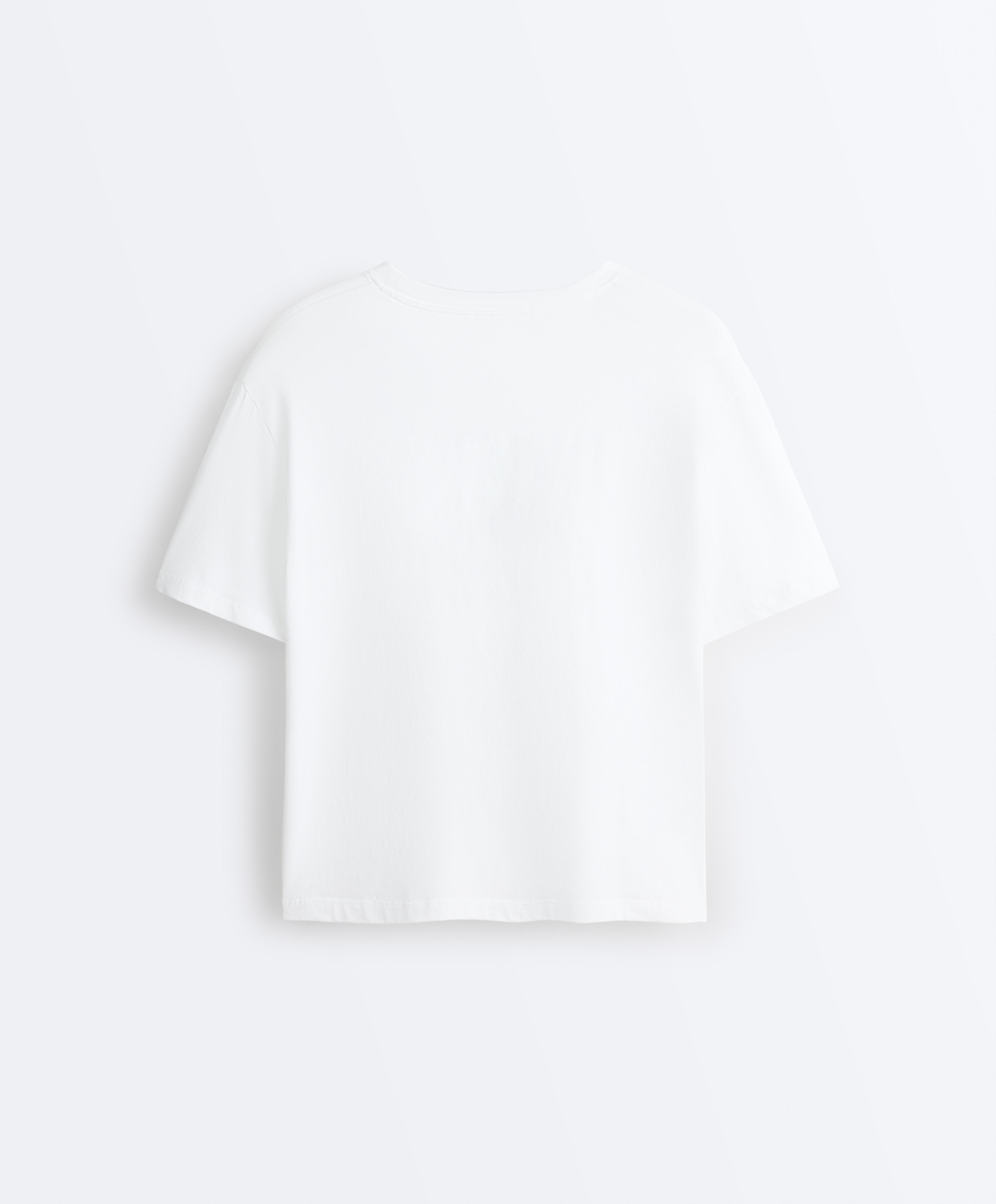Boxy short-sleeved cotton blend T-shirt with slogan — WHITE 