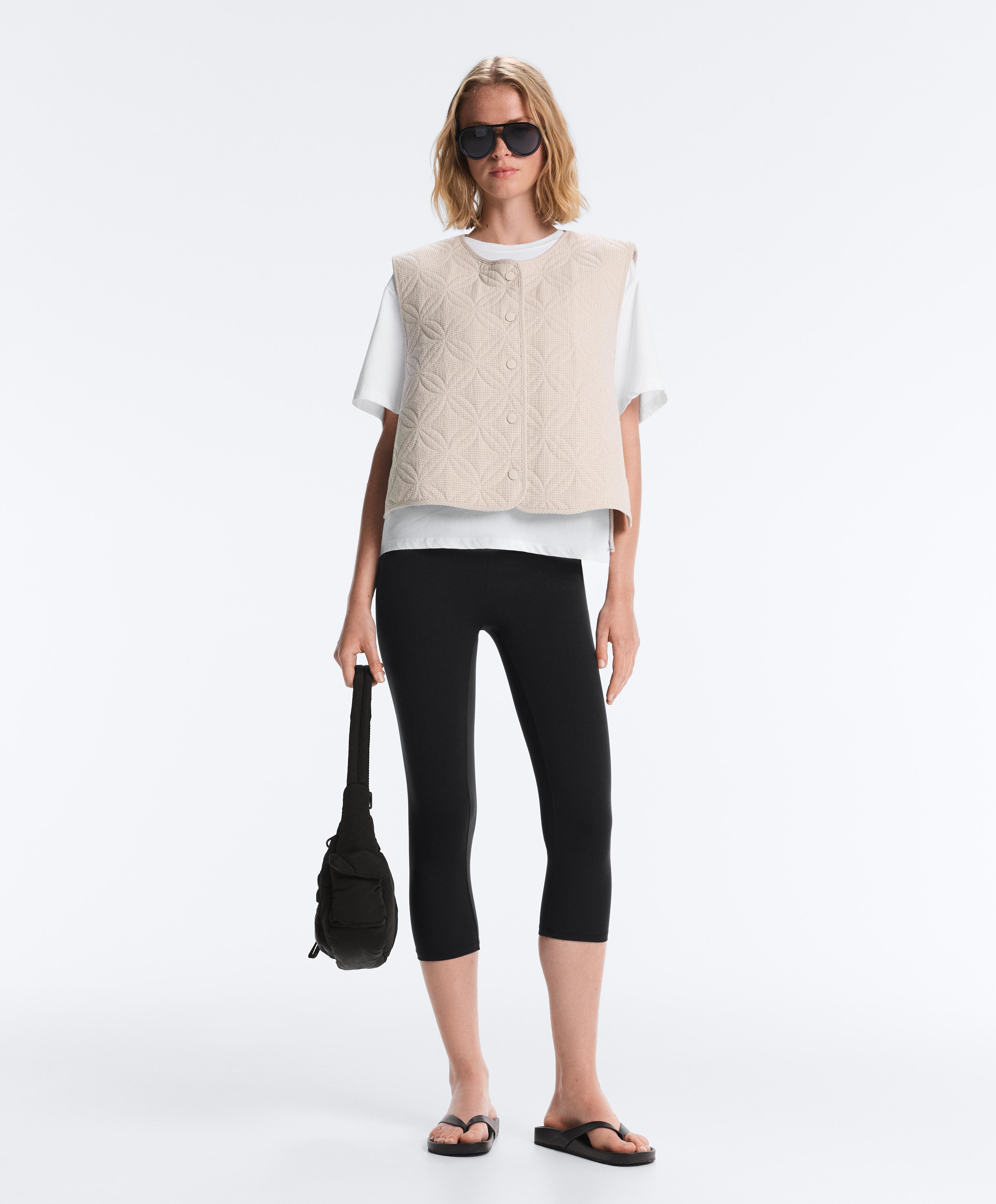 Floral gingham quilted gilet — BEIGE