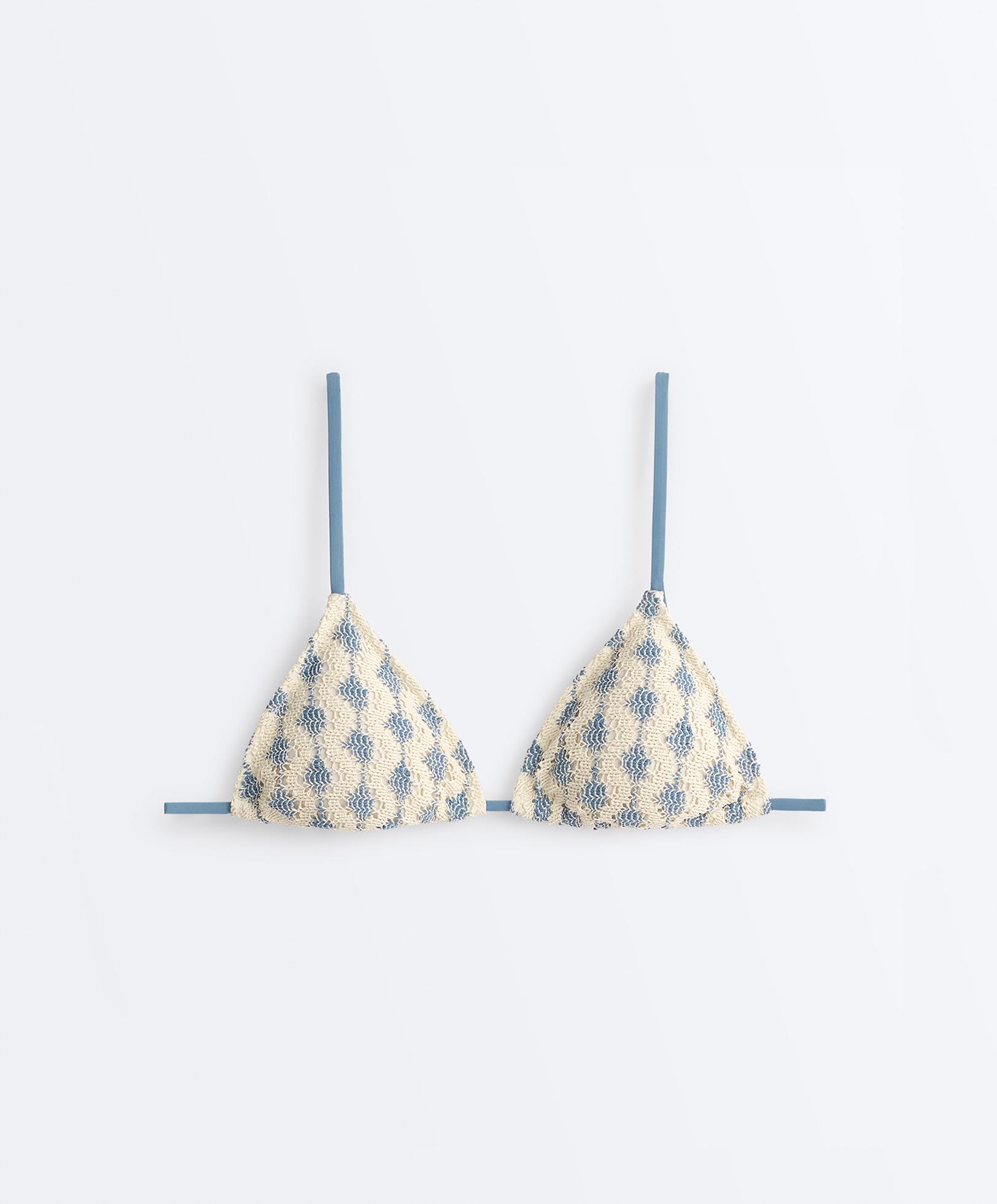 Crochet contrast wave triangle bikini — GREY-BLUE