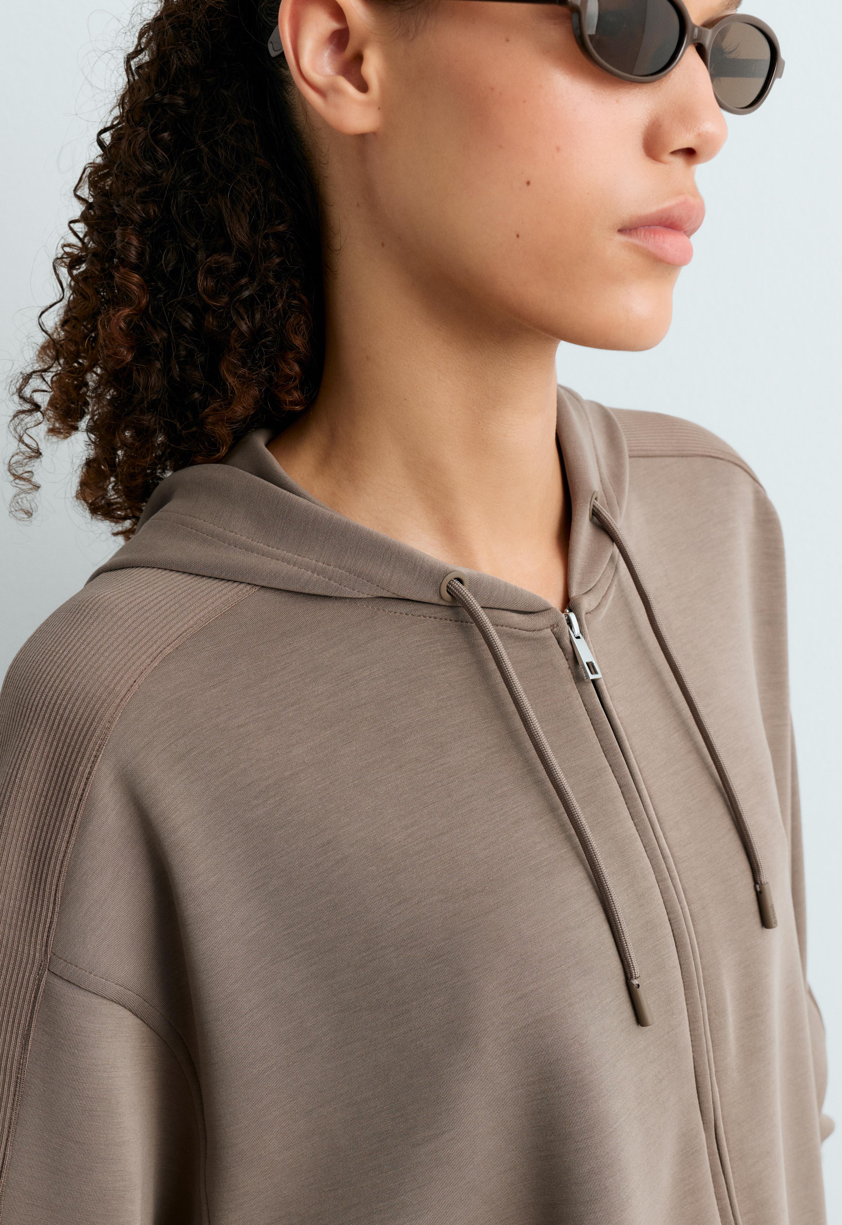 Long jacket with rib details and soft-touch modal — MINK