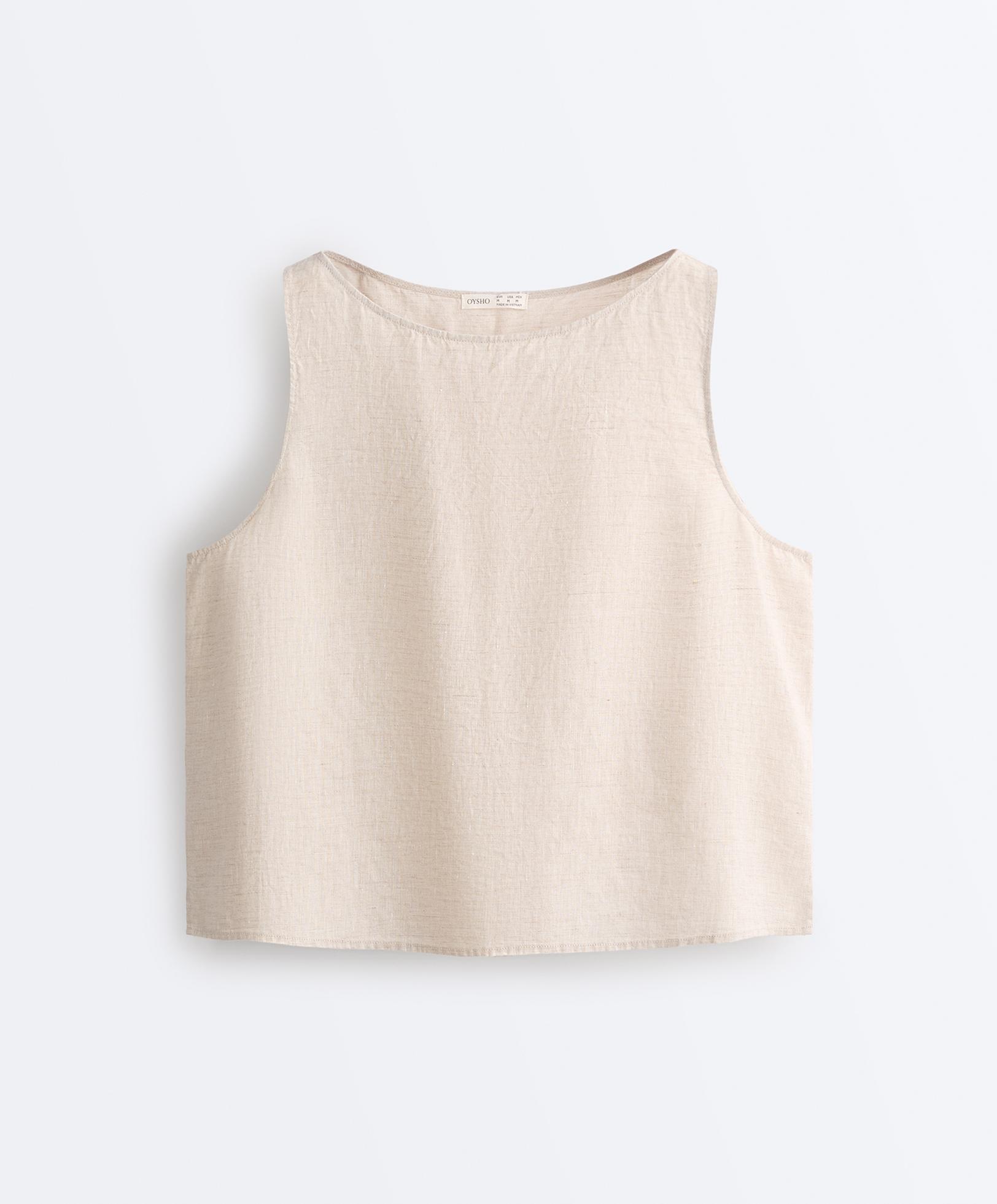 100% linen boxy top — SAND MELANGE