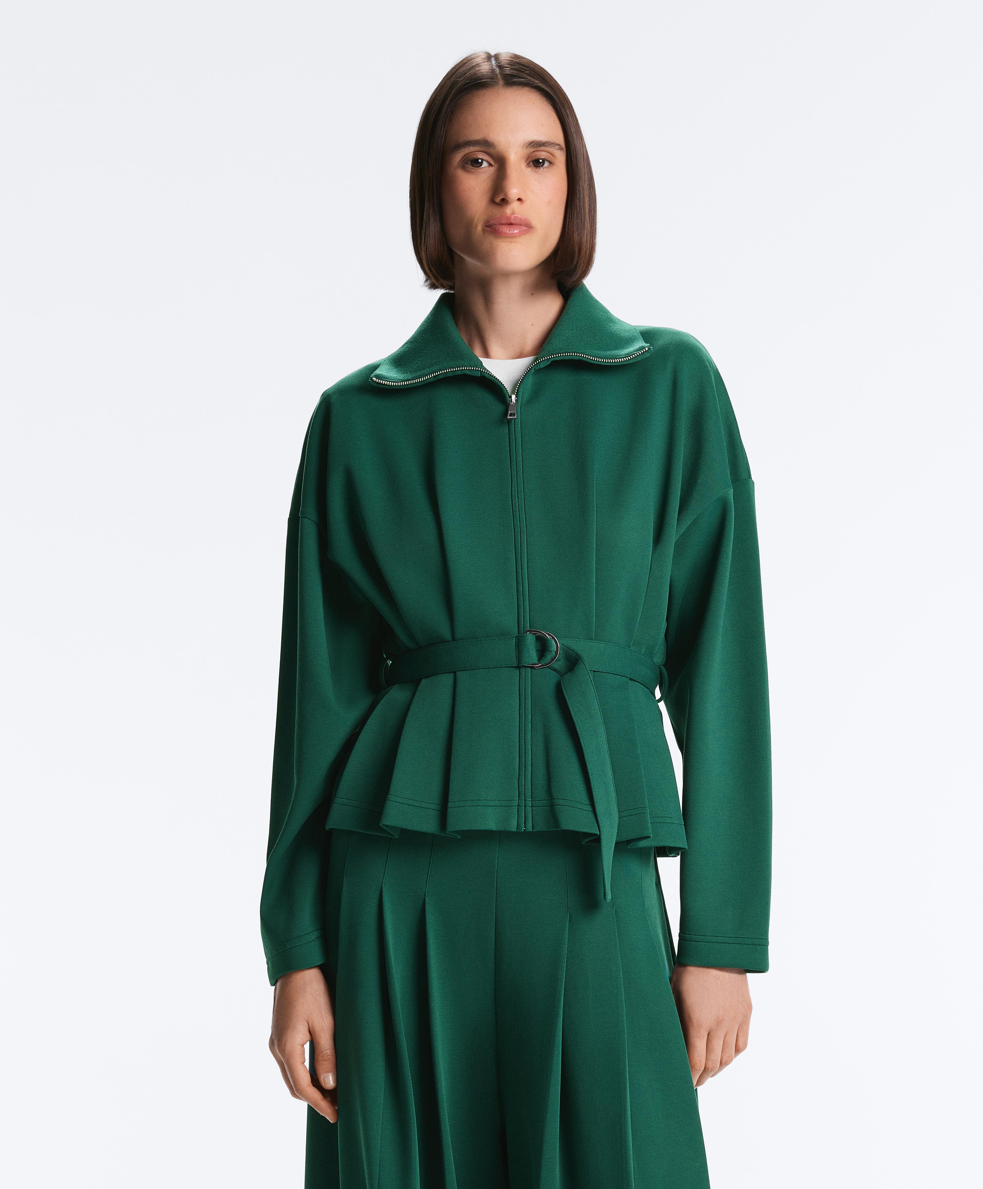 Cotton piqué belted jacket — DARK EMERALD
