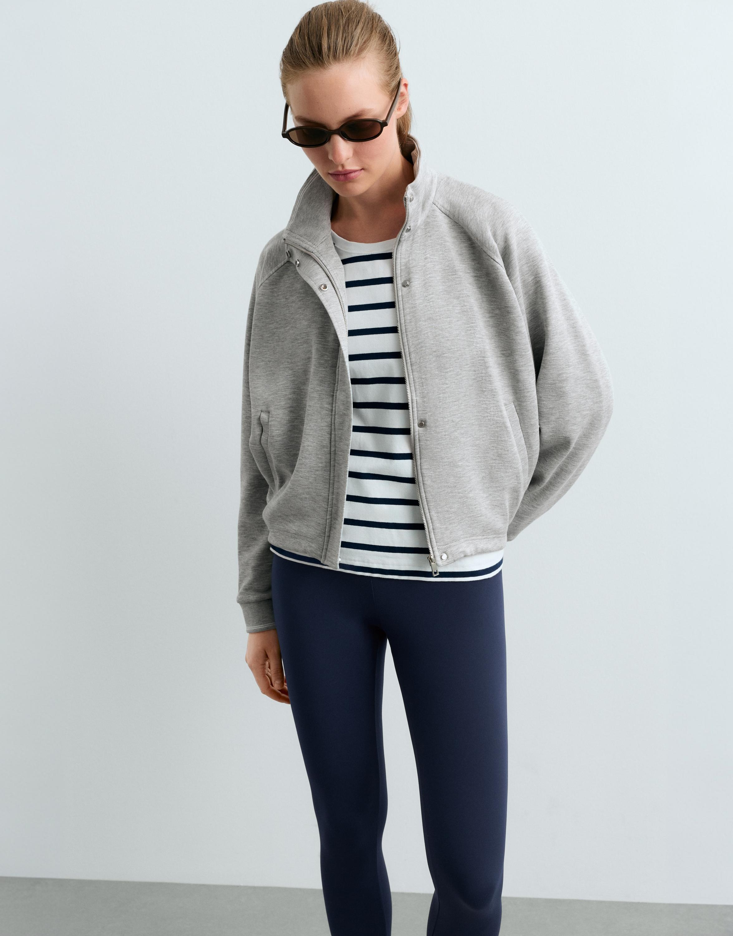 High neck piqué jacket — GREY MELANGE
