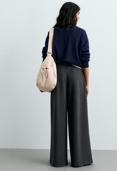 Wide-leg piqué cotton trousers — DARK GREY 4