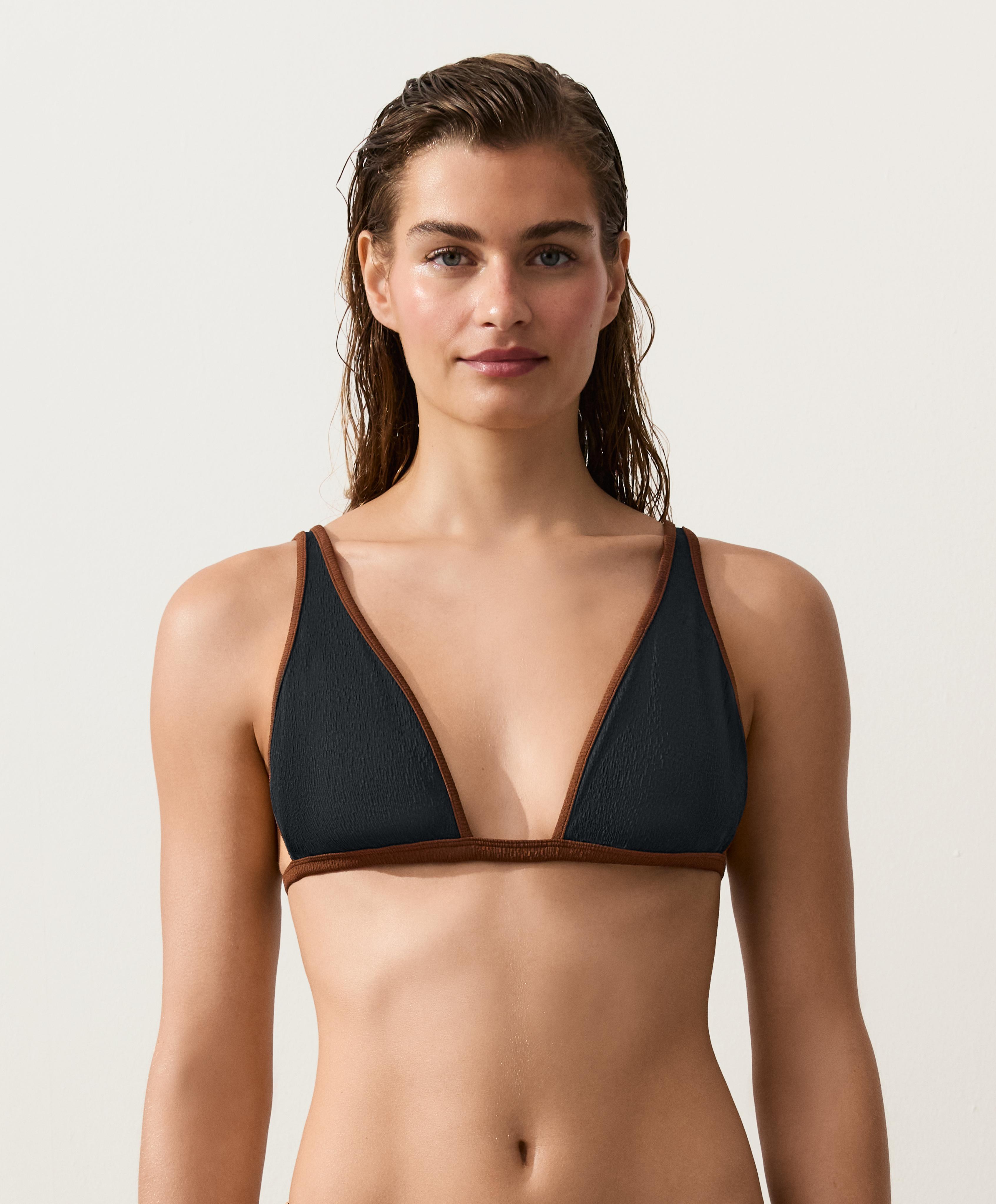 Contrast braid halterneck bikini — BLACK