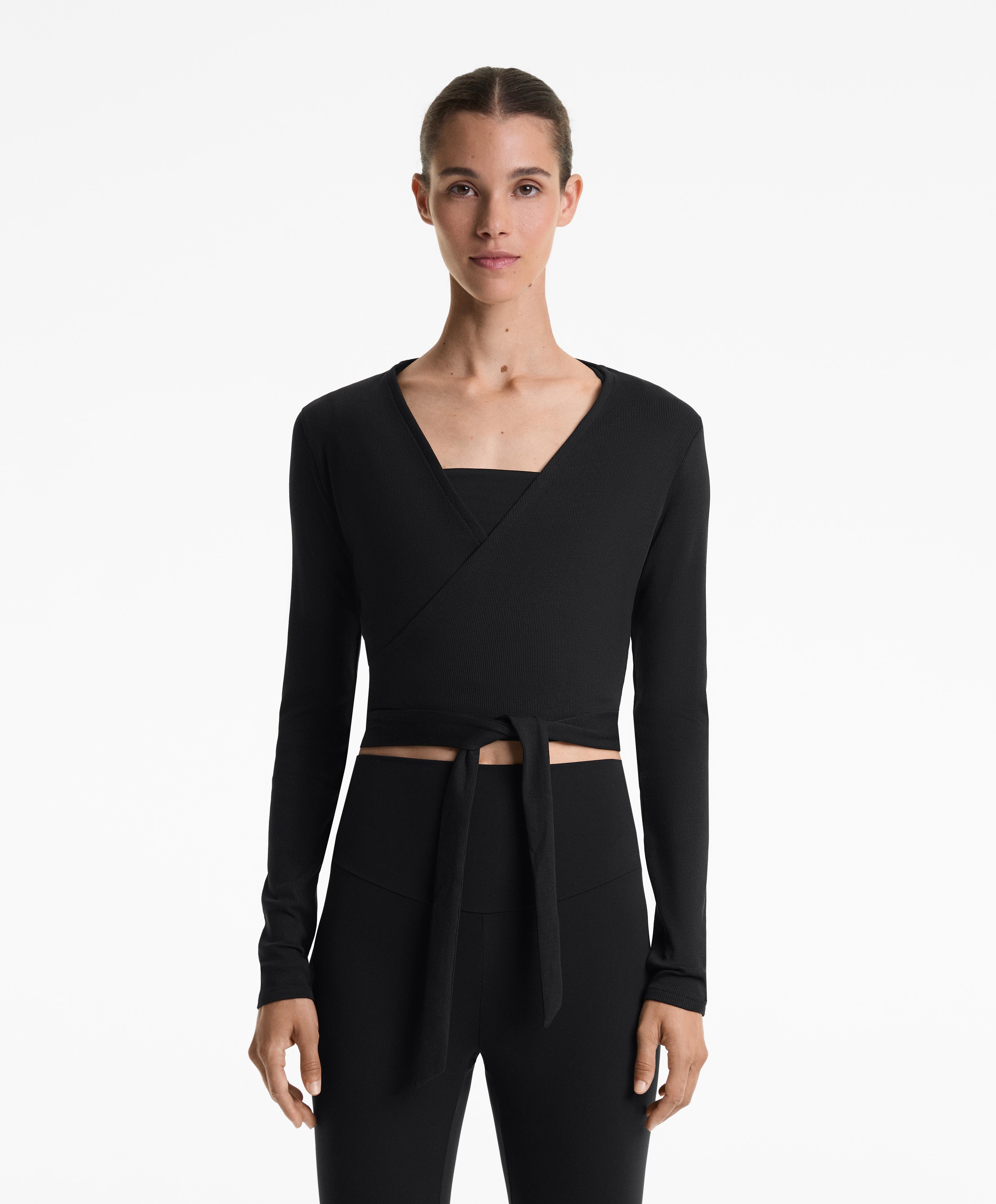 Rib cotton blend wrap top