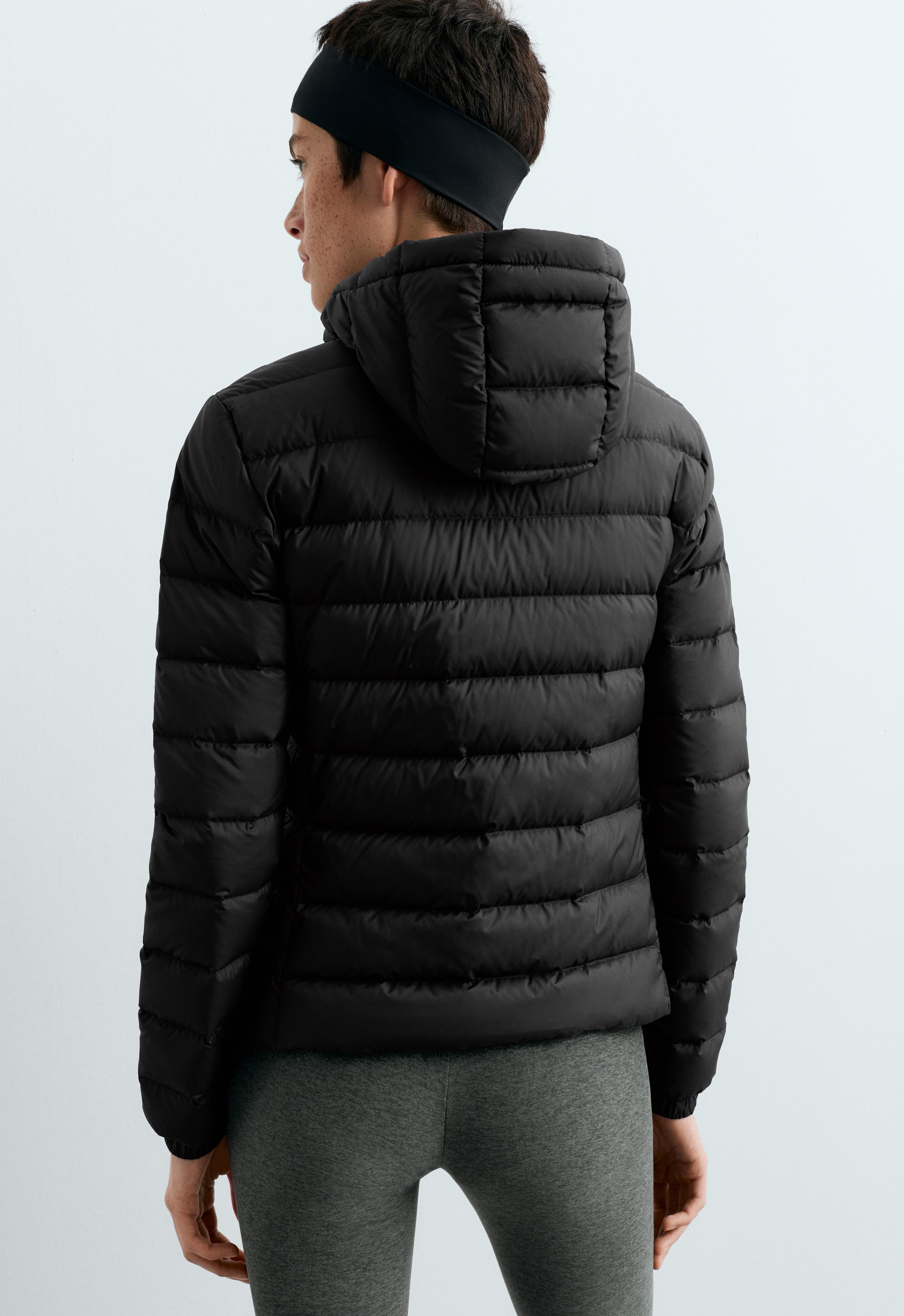 Packable 100% down short puffer jacket — BLACK