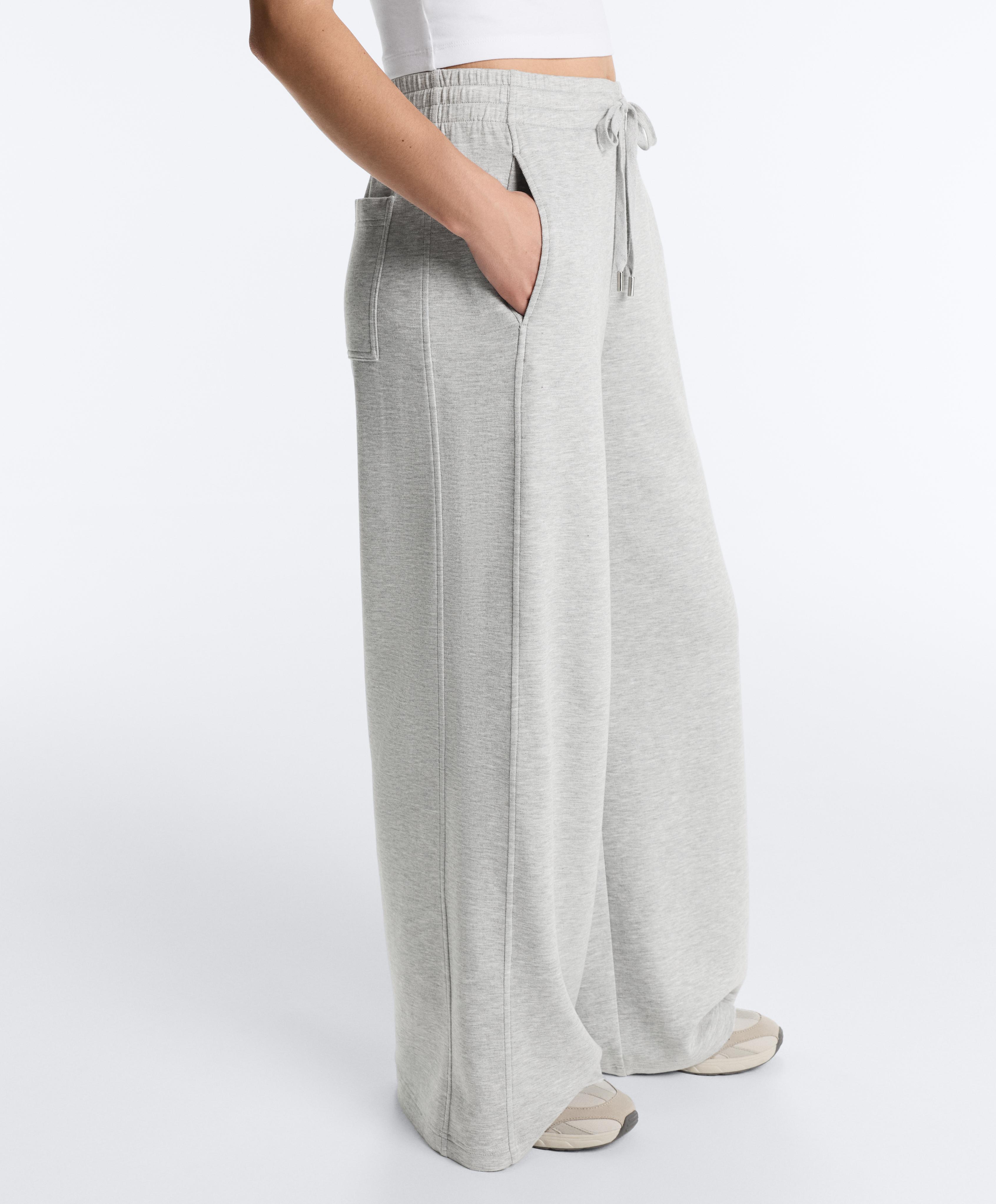 Melange piqué straight-leg trousers — GREY MELANGE