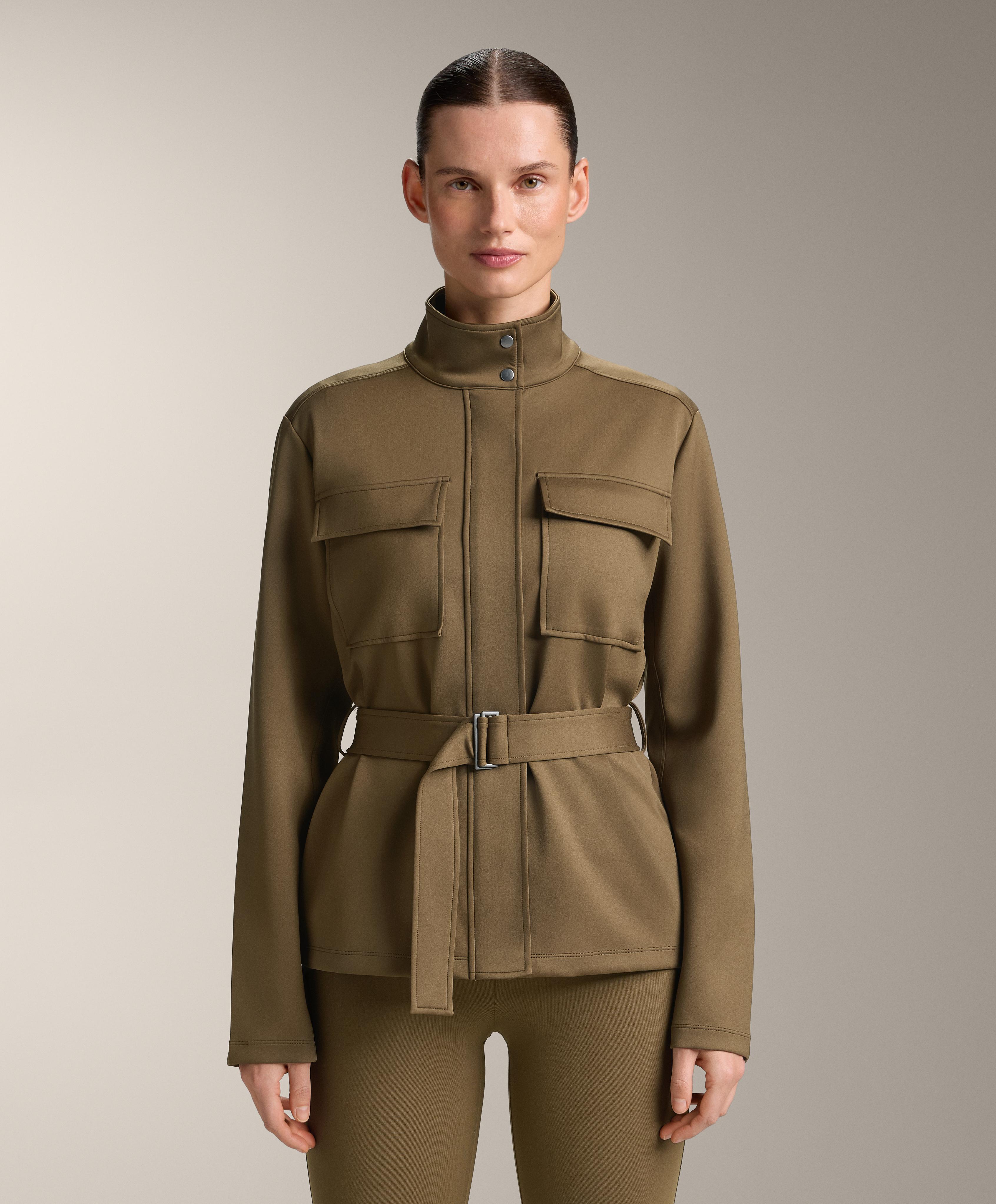 Neoprene-effect jacket with belt — OLIVE GREEN