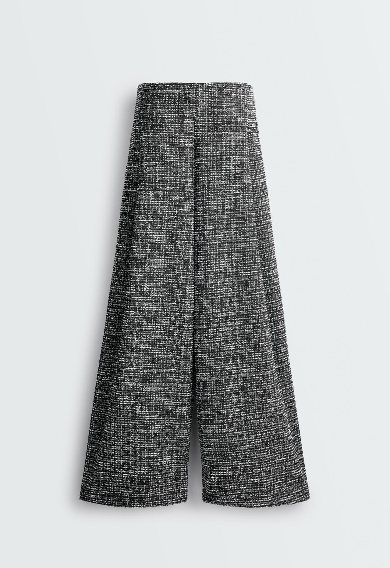 Wide leg Rib mix trousers — BLACK